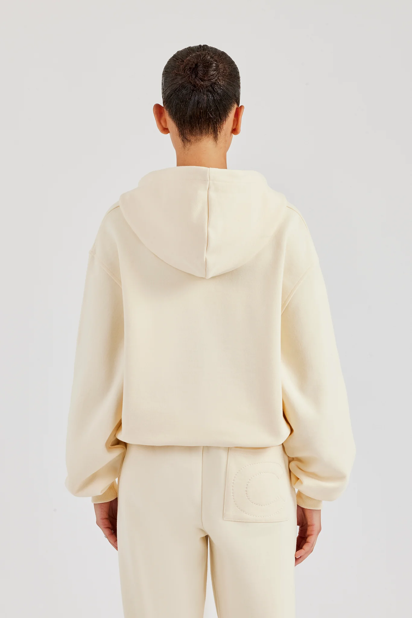 Embroidered C Zip Through Hoodie - Butter Yellow - Image 4
