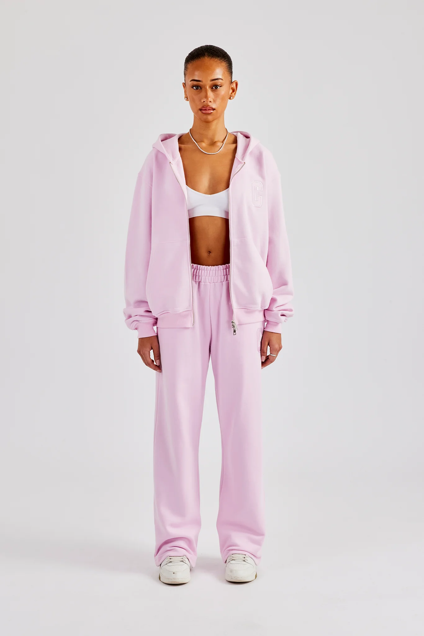Embroidered C Zip Through Tracksuit - Pink - Image 4