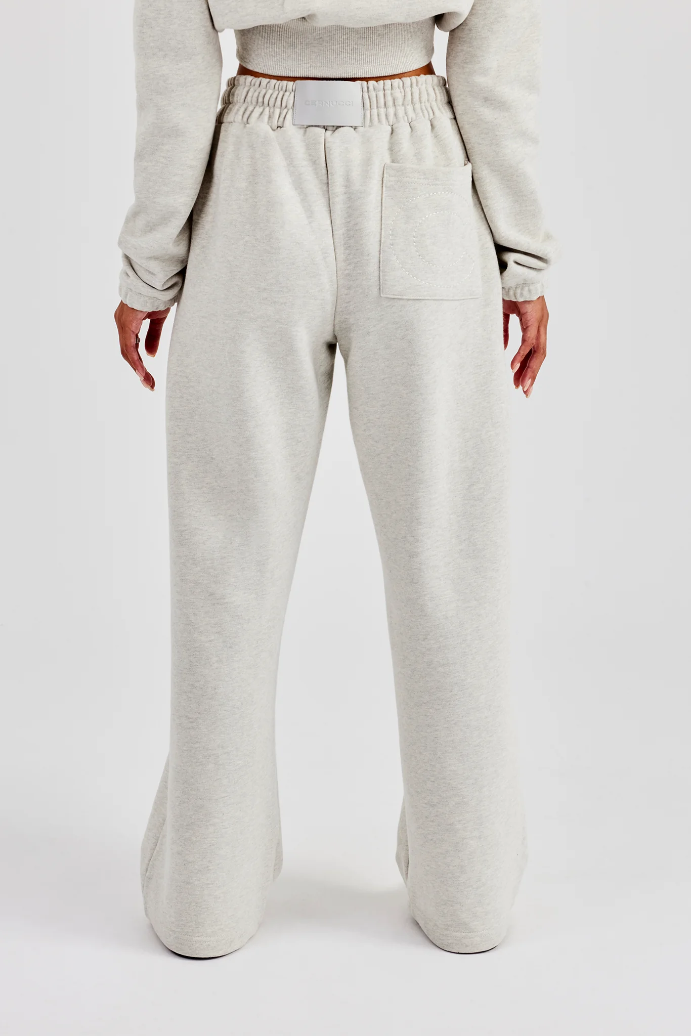 Embroidered Cernucci Wide Leg Jogger - Ash Grey - Image 4