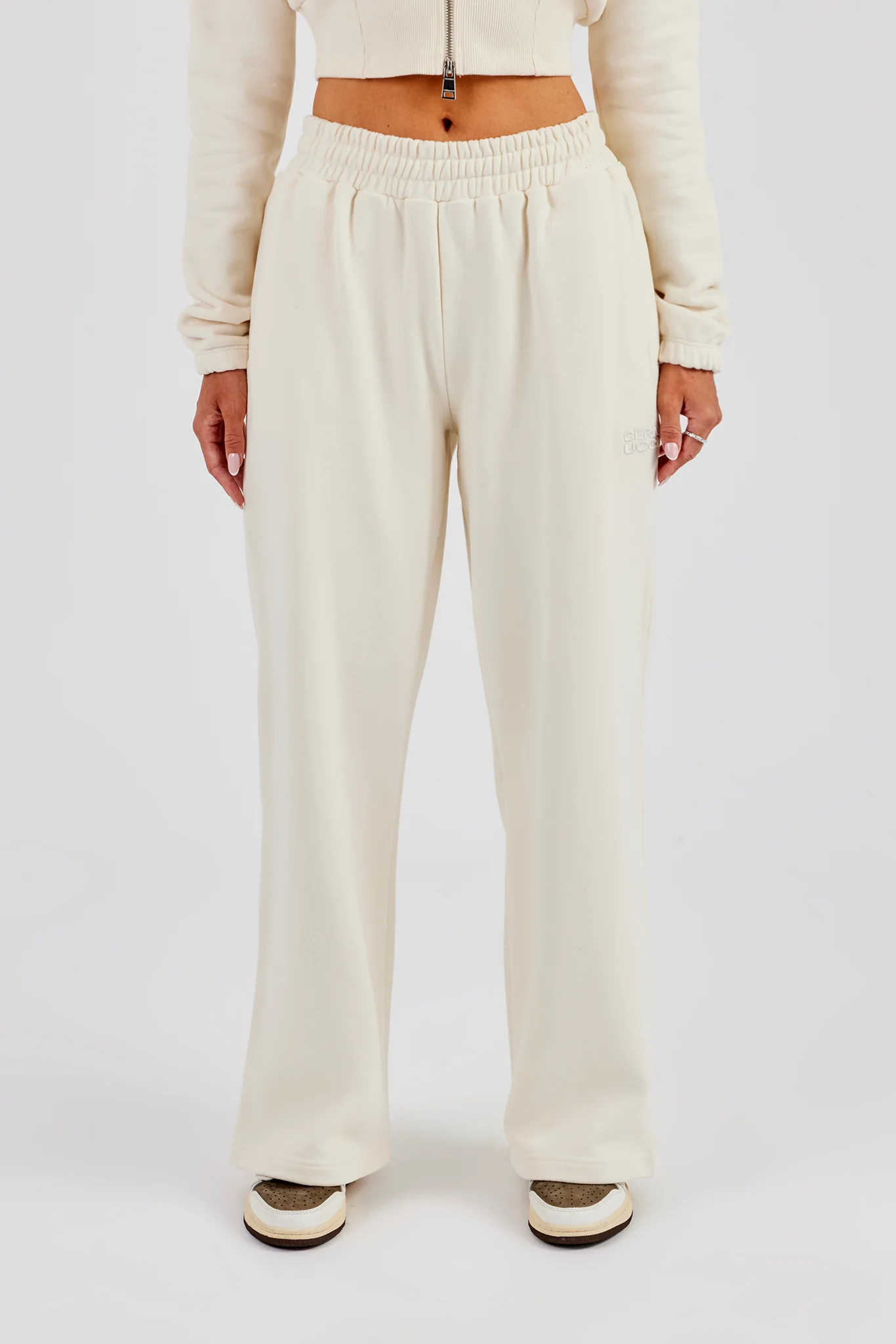 Embroidered Cernucci Wide Leg Jogger - Off White - Image 2