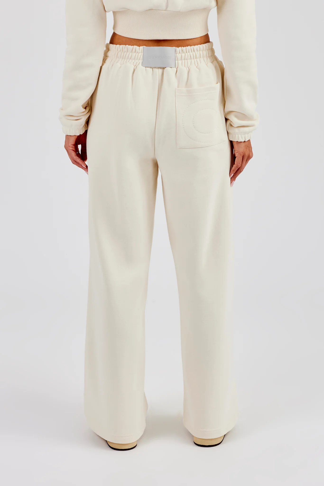 Embroidered Cernucci Wide Leg Jogger - Off White - Image 4