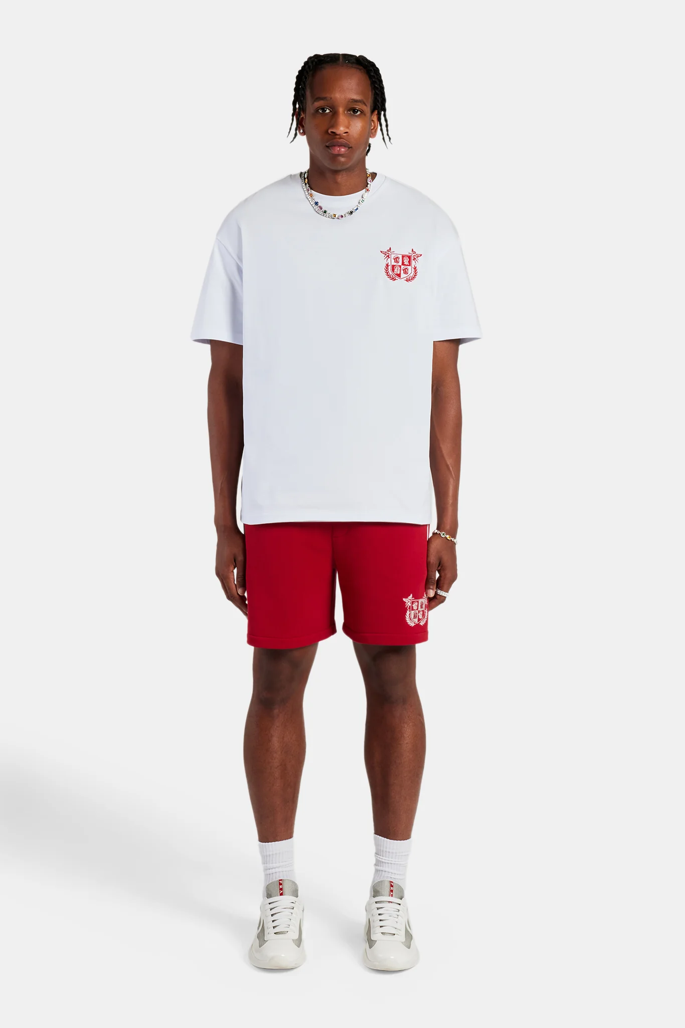 Embroidered Crest Jersey Short - Red - Image 2