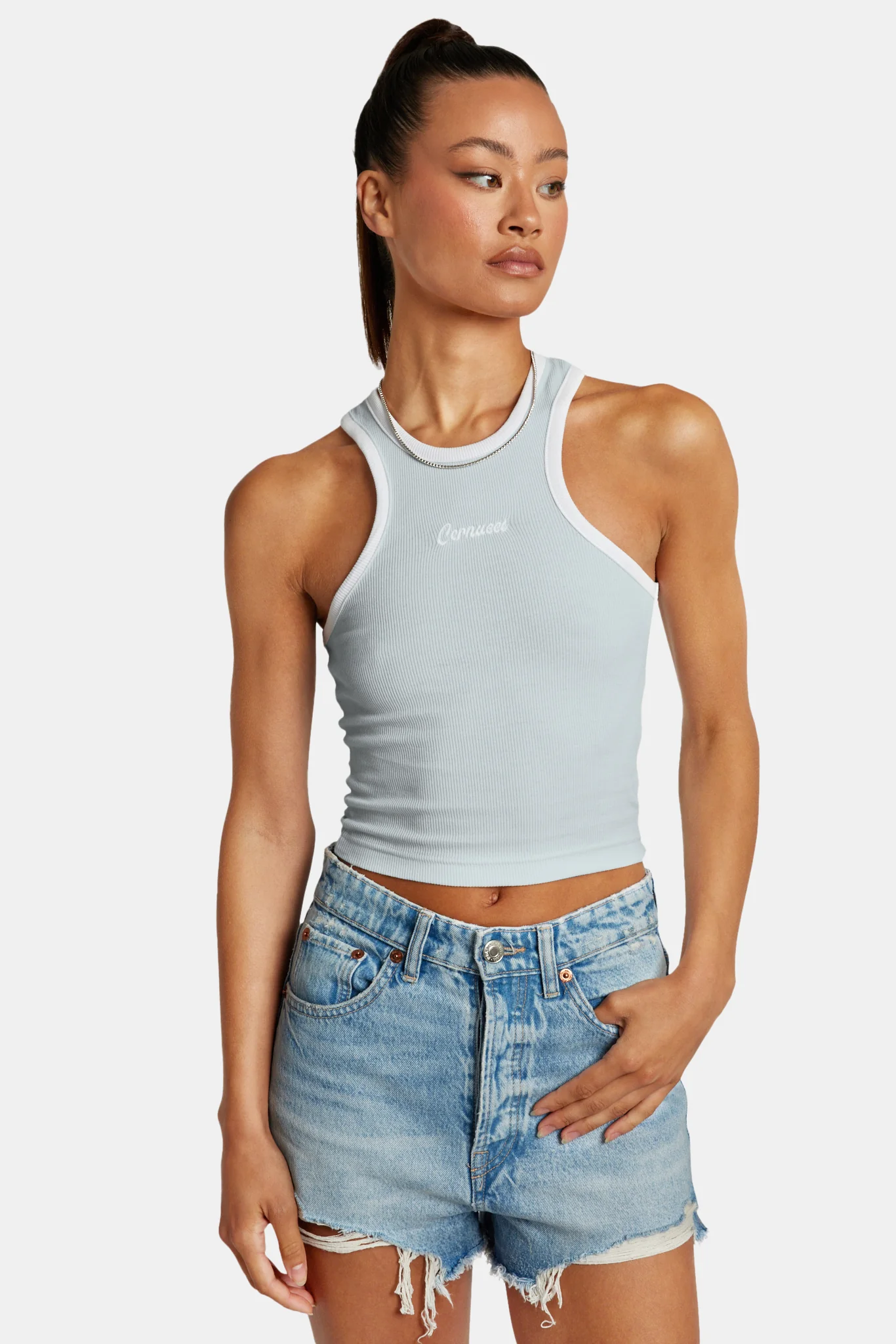 Embroidered Crop Vest - Baby Blue - Image 2