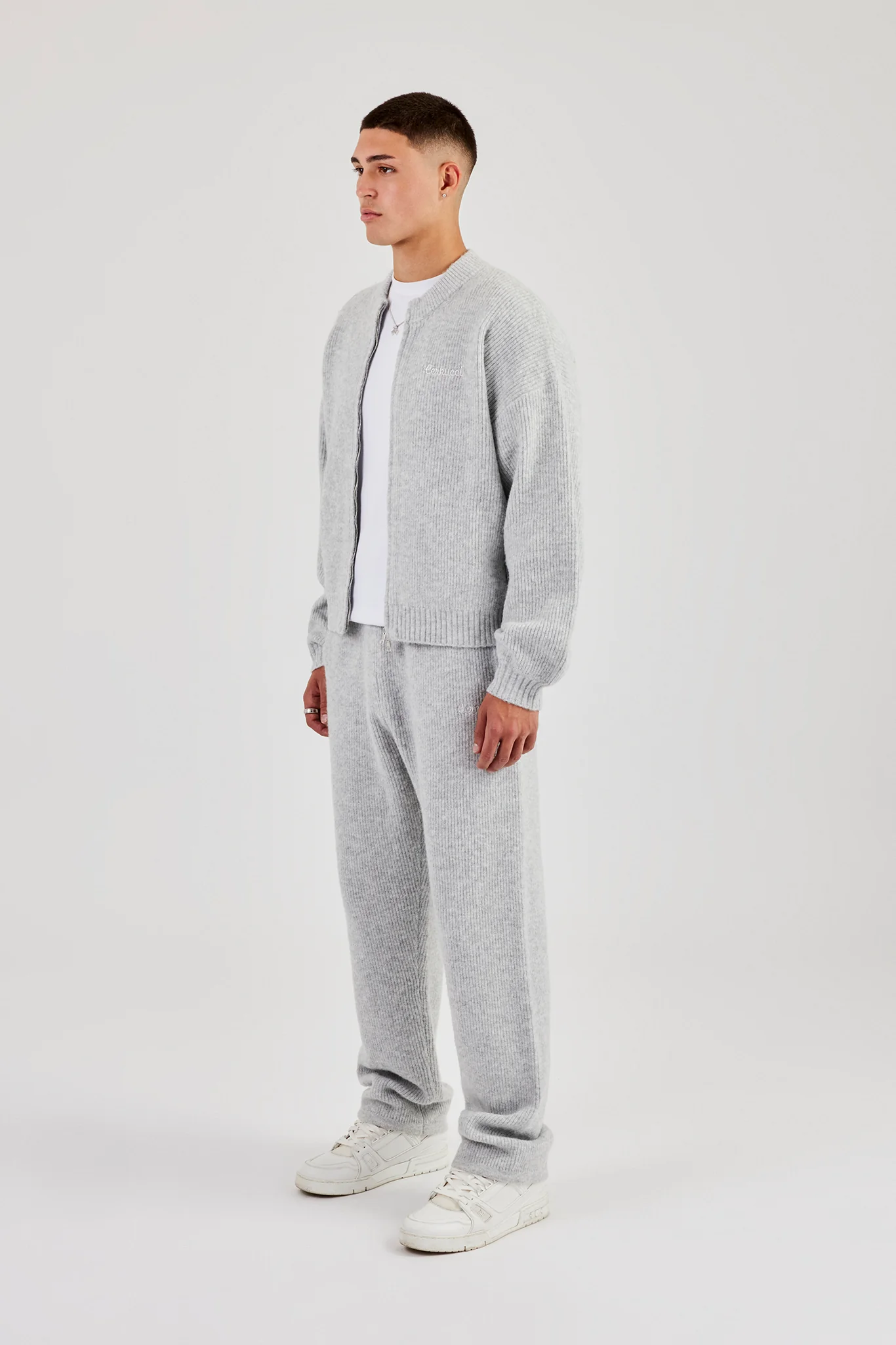 Embroidered Knitted Bomber & Jogger - Light Grey - Image 4