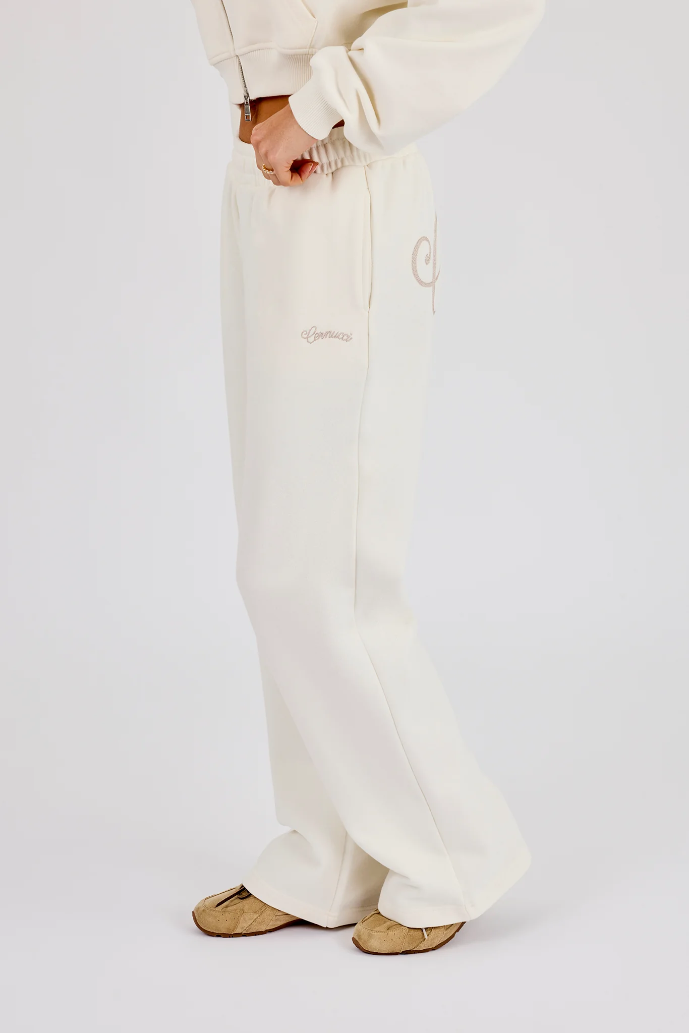 Embroidered Logo Wide Leg Jogger - Off White - Image 3