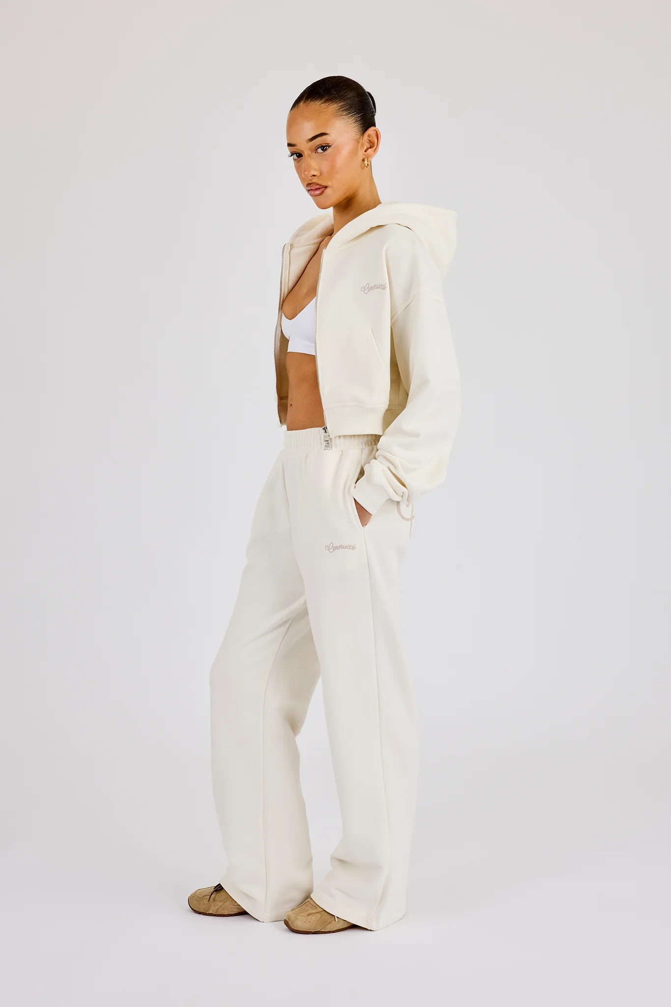Embroidered Logo Wide Leg Jogger - Off White - Image 4