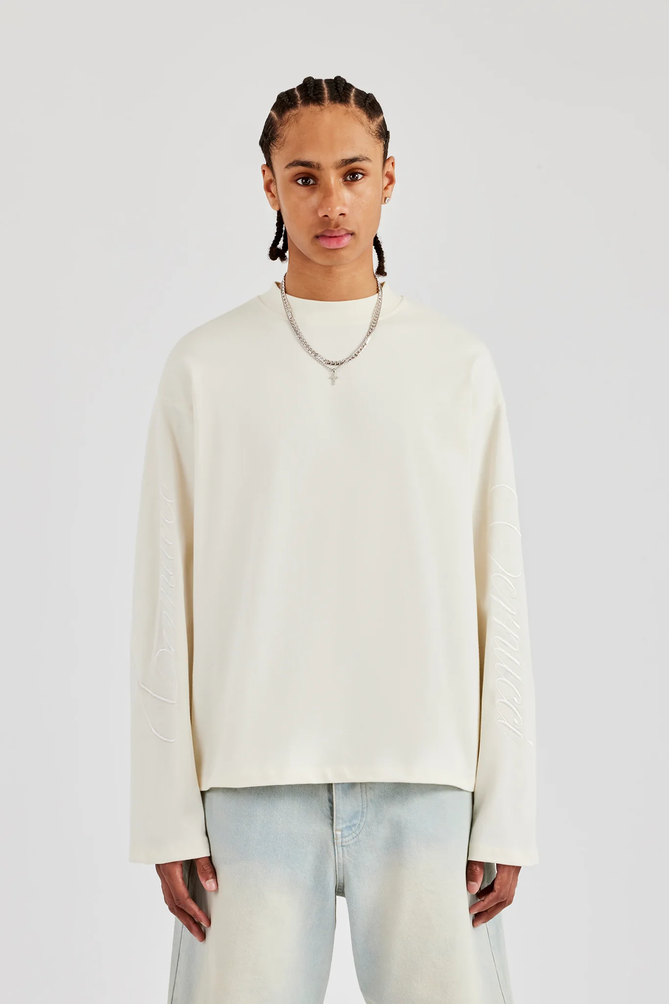 Embroidered Long Sleeve T-Shirt - Off White - Image 2