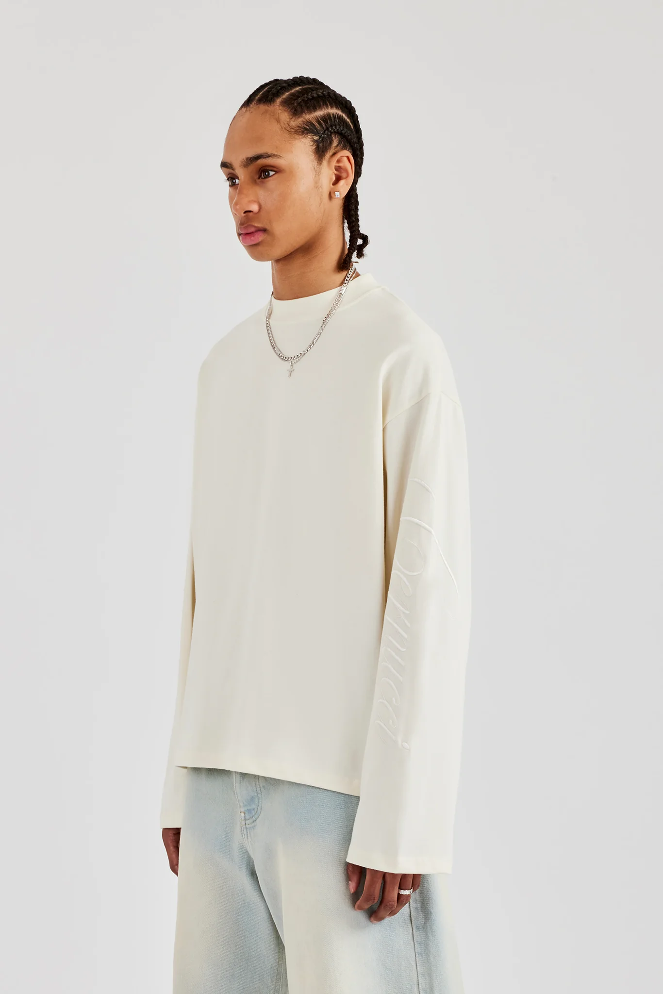 Embroidered Long Sleeve T-Shirt - Off White - Image 3