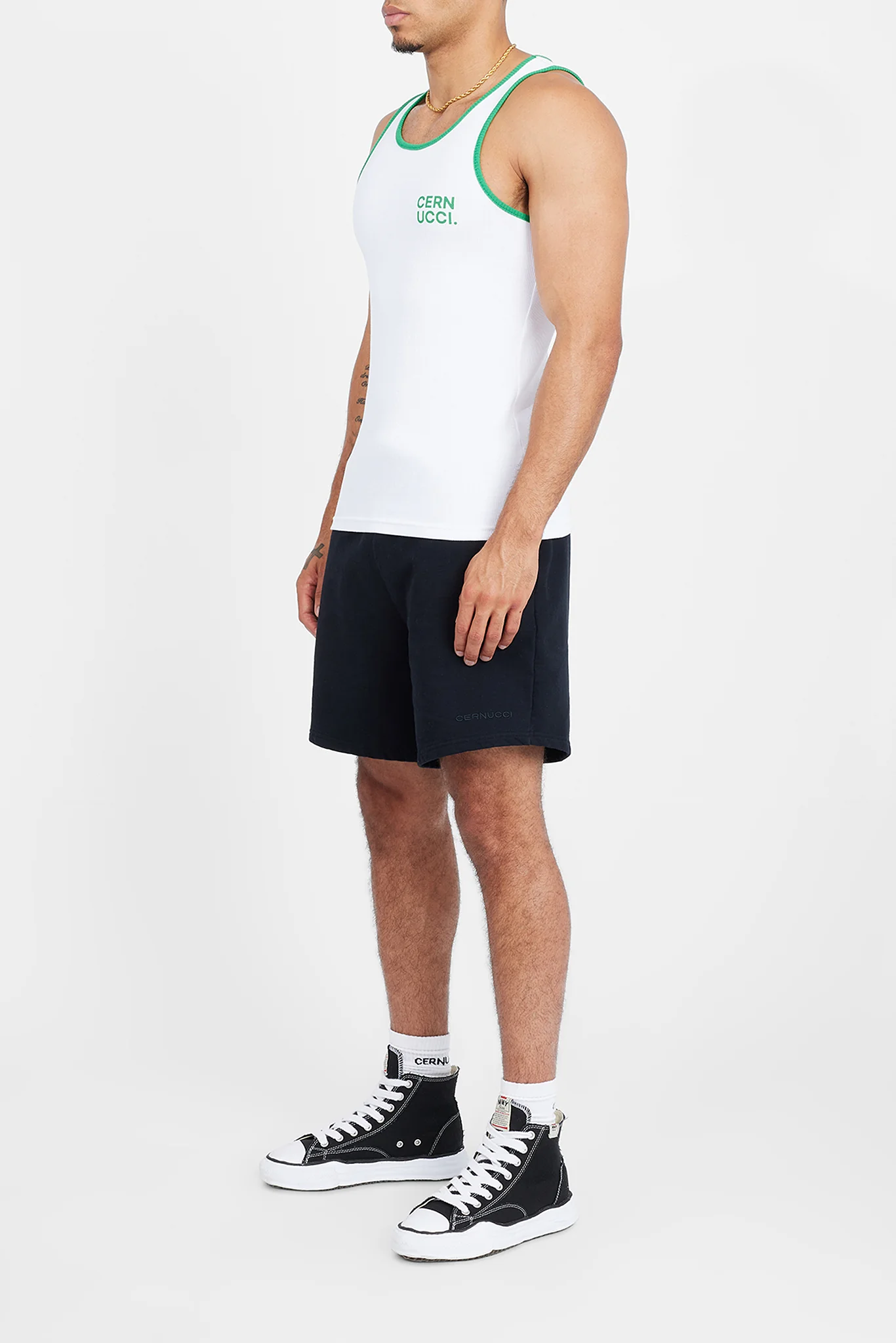 Embroidered Muscle Fit Vest - White & Green - Image 3