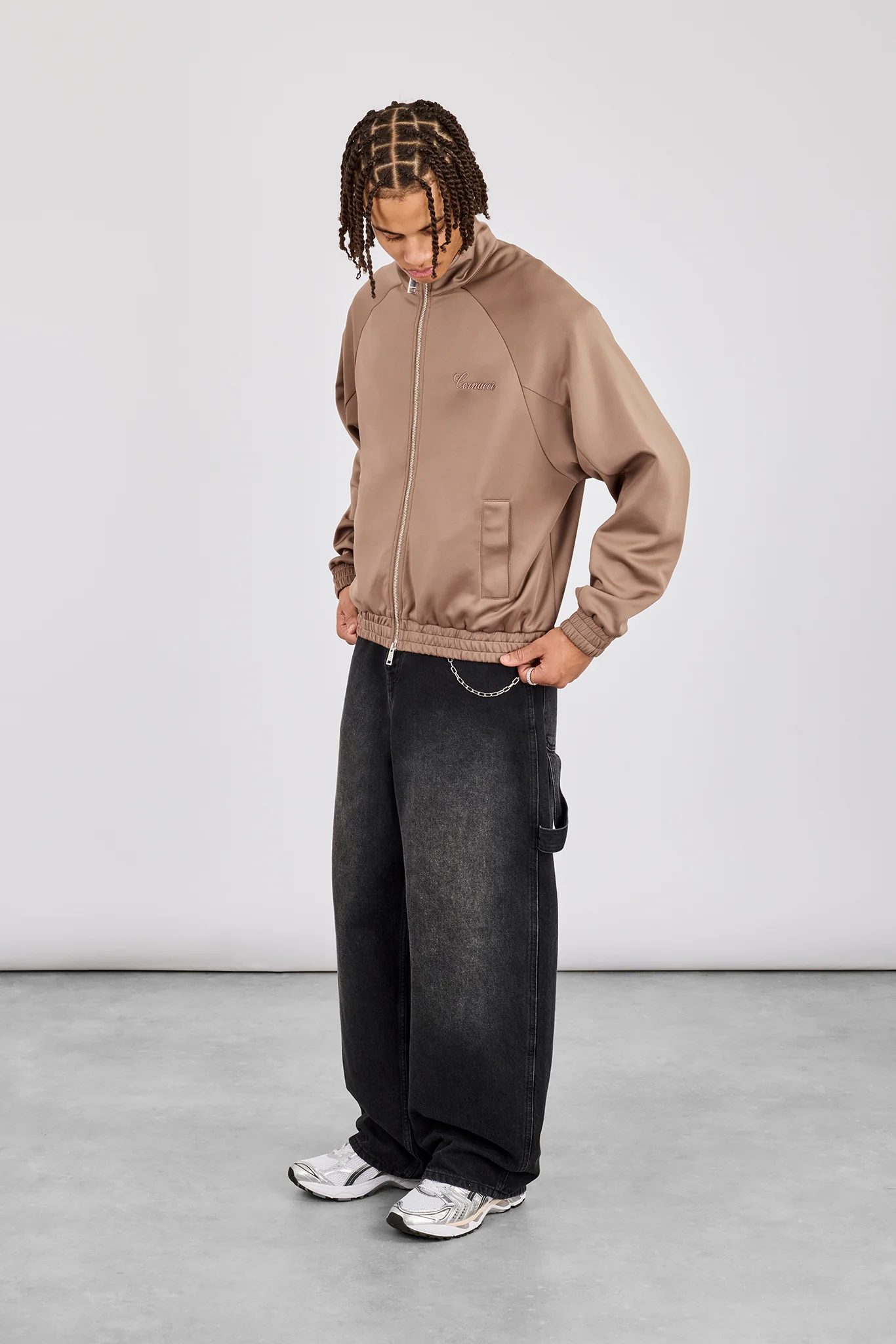 Embroidered Poly Raglan Track Jacket - Taupe - Image 2