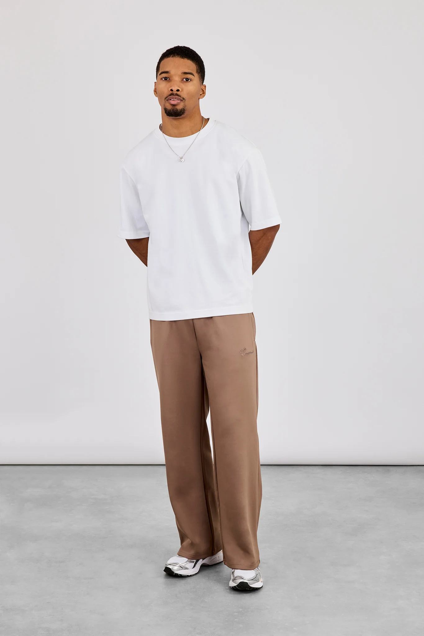 Embroidered Poly Track Pant - Taupe - Image 4