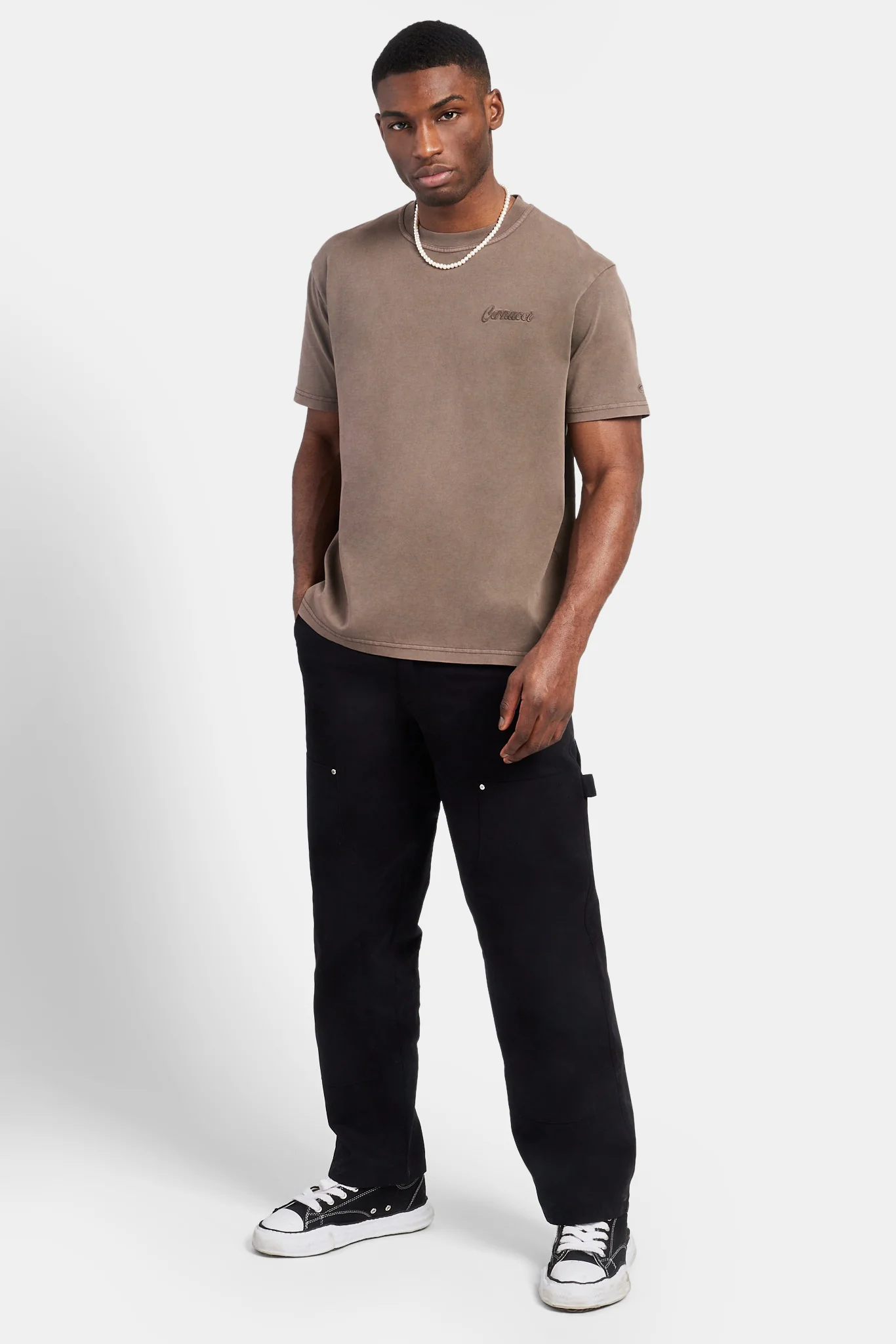 Embroidered T-Shirt - Washed Brown - Image 2