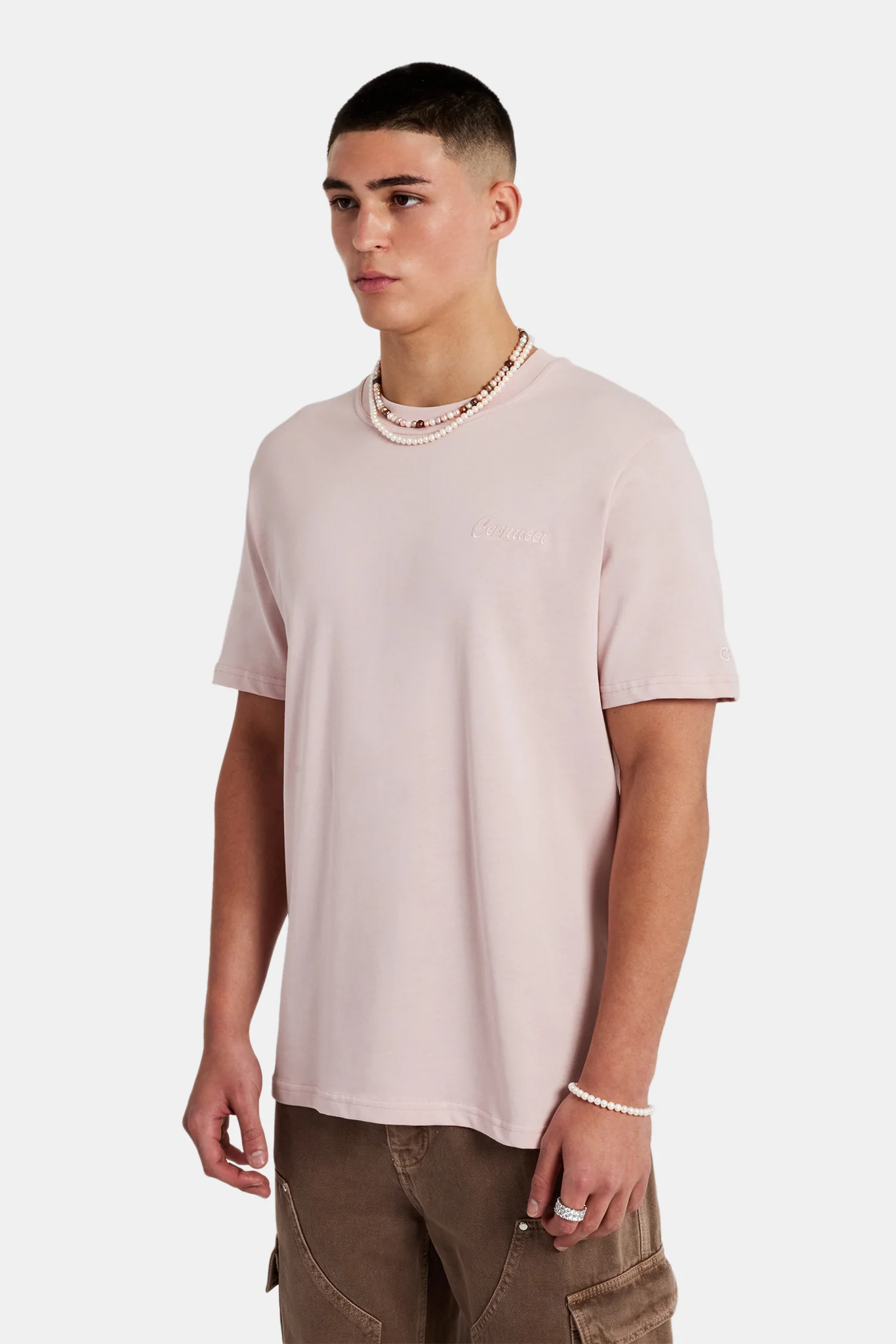 Embroidered T-Shirt - Washed Pink - Image 6