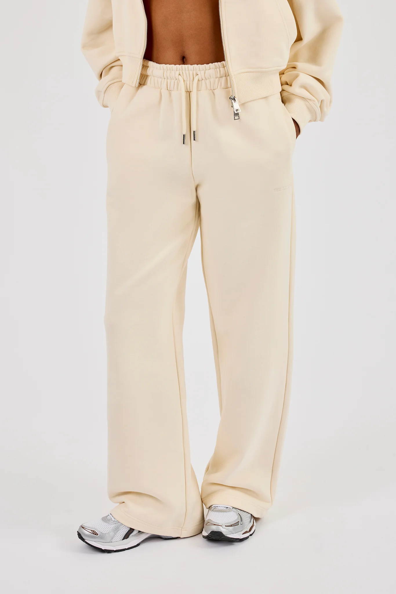 Embroidered Wide Leg Jogger - Butter Yellow