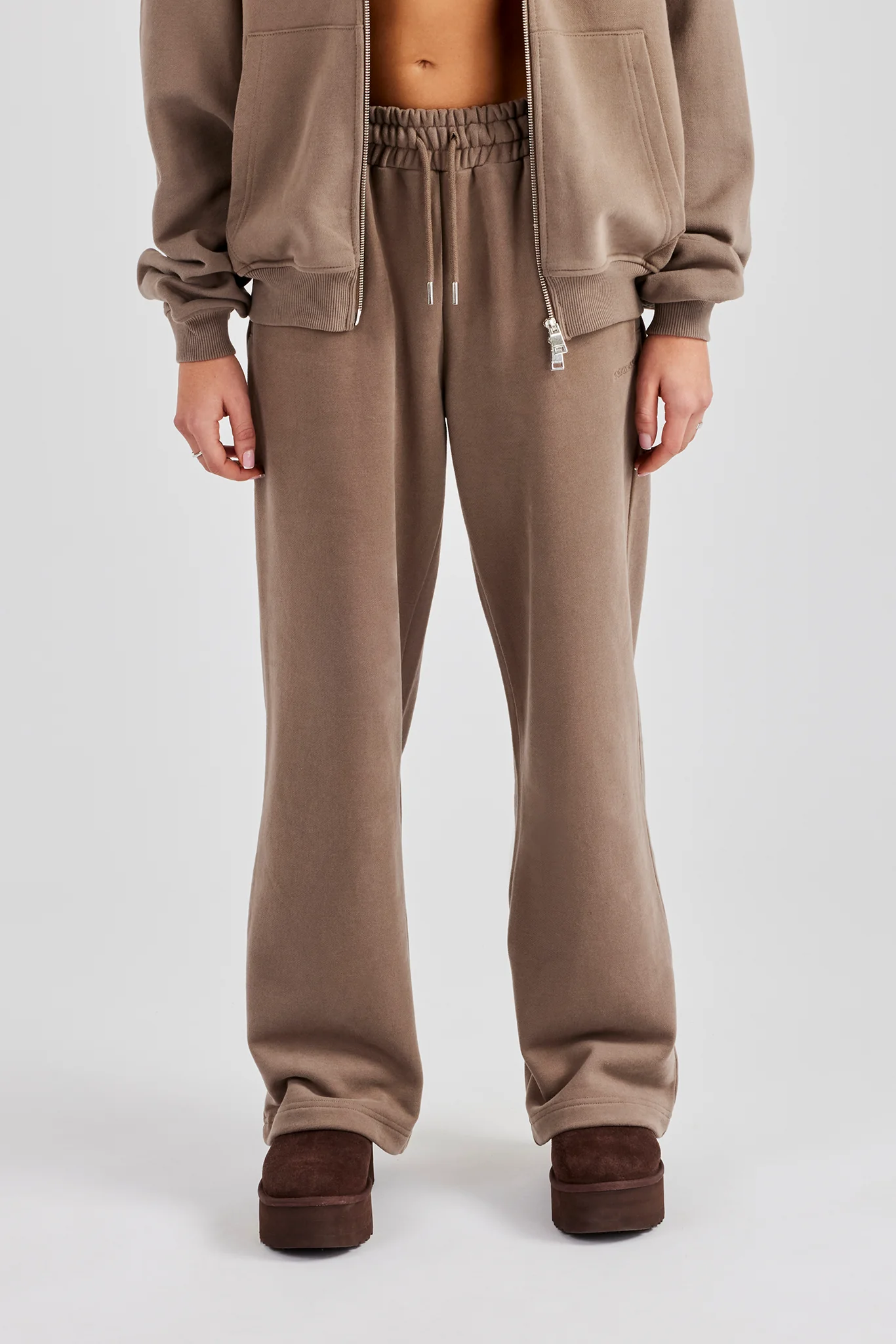 Embroidered Wide Leg Jogger - Taupe - Image 2