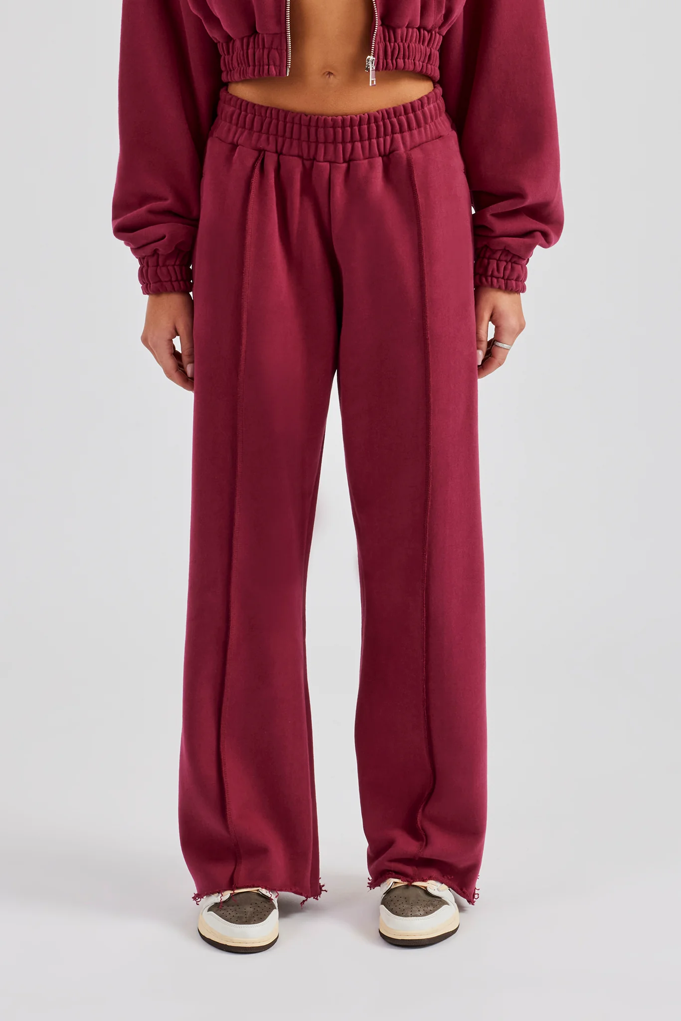 Exposed Seam Wide Leg Jogger - Cherry Red - Image 2