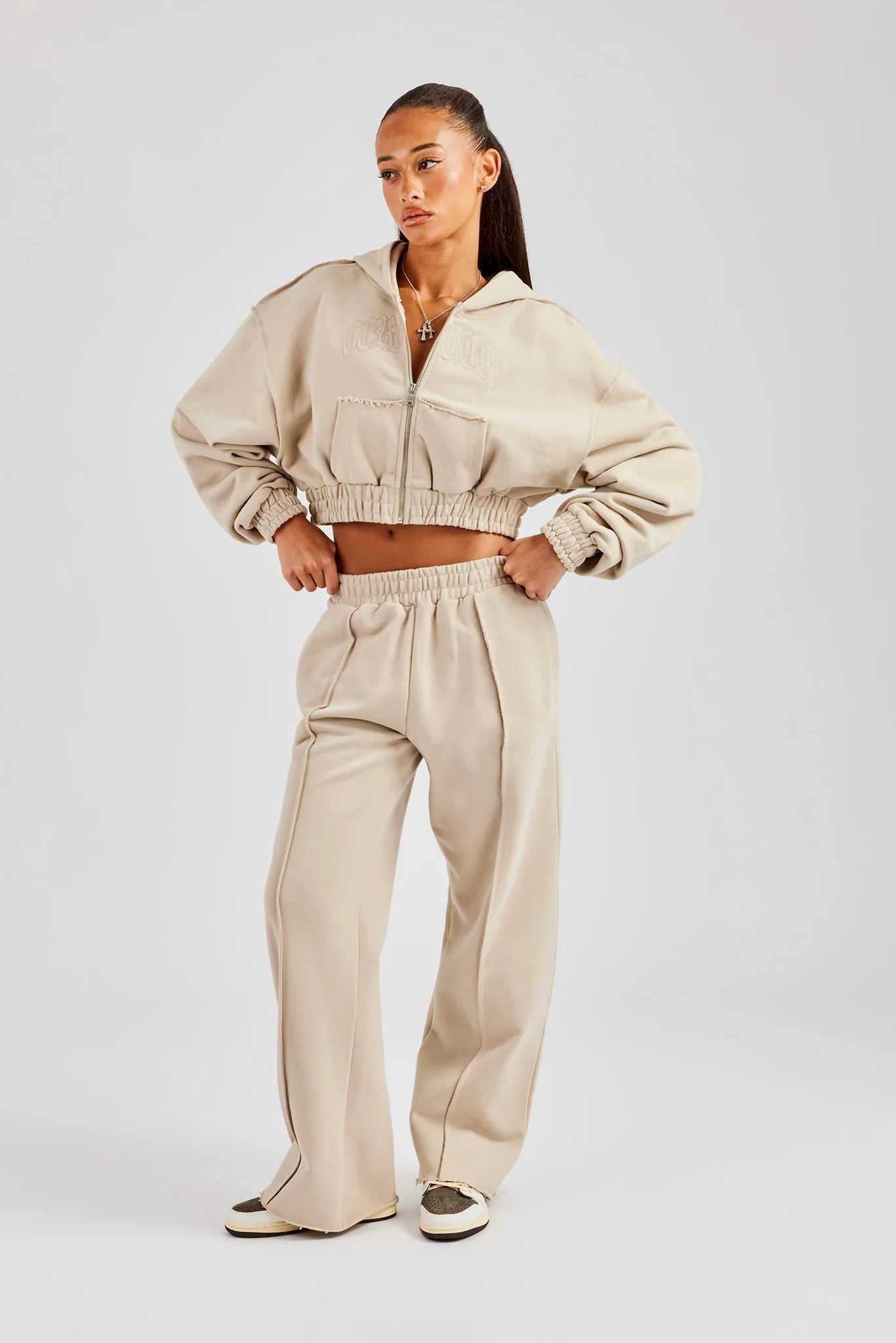 Exposed Seam Wide Leg Jogger - Stone - Image 2