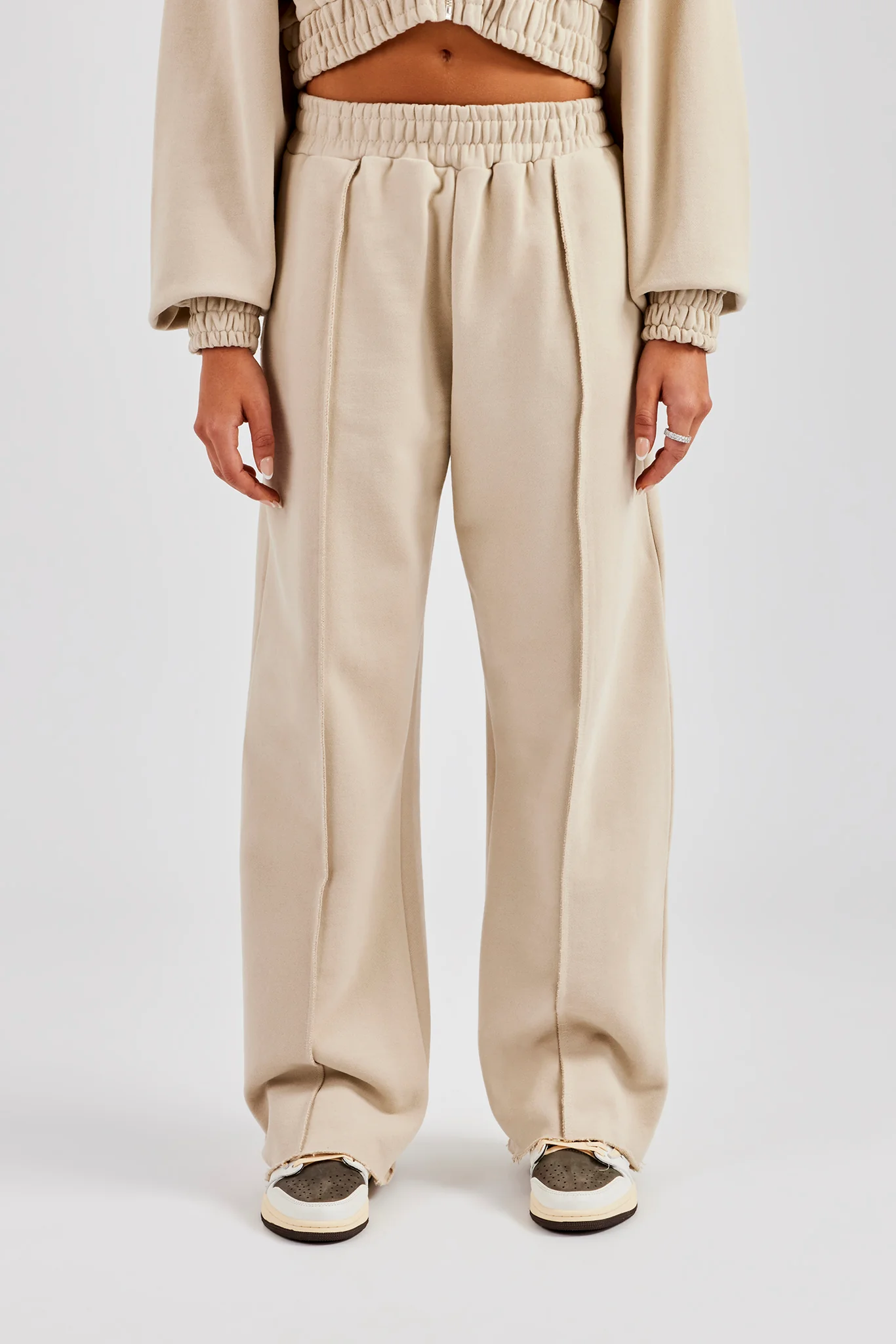 Exposed Seam Wide Leg Jogger - Stone - Image 3