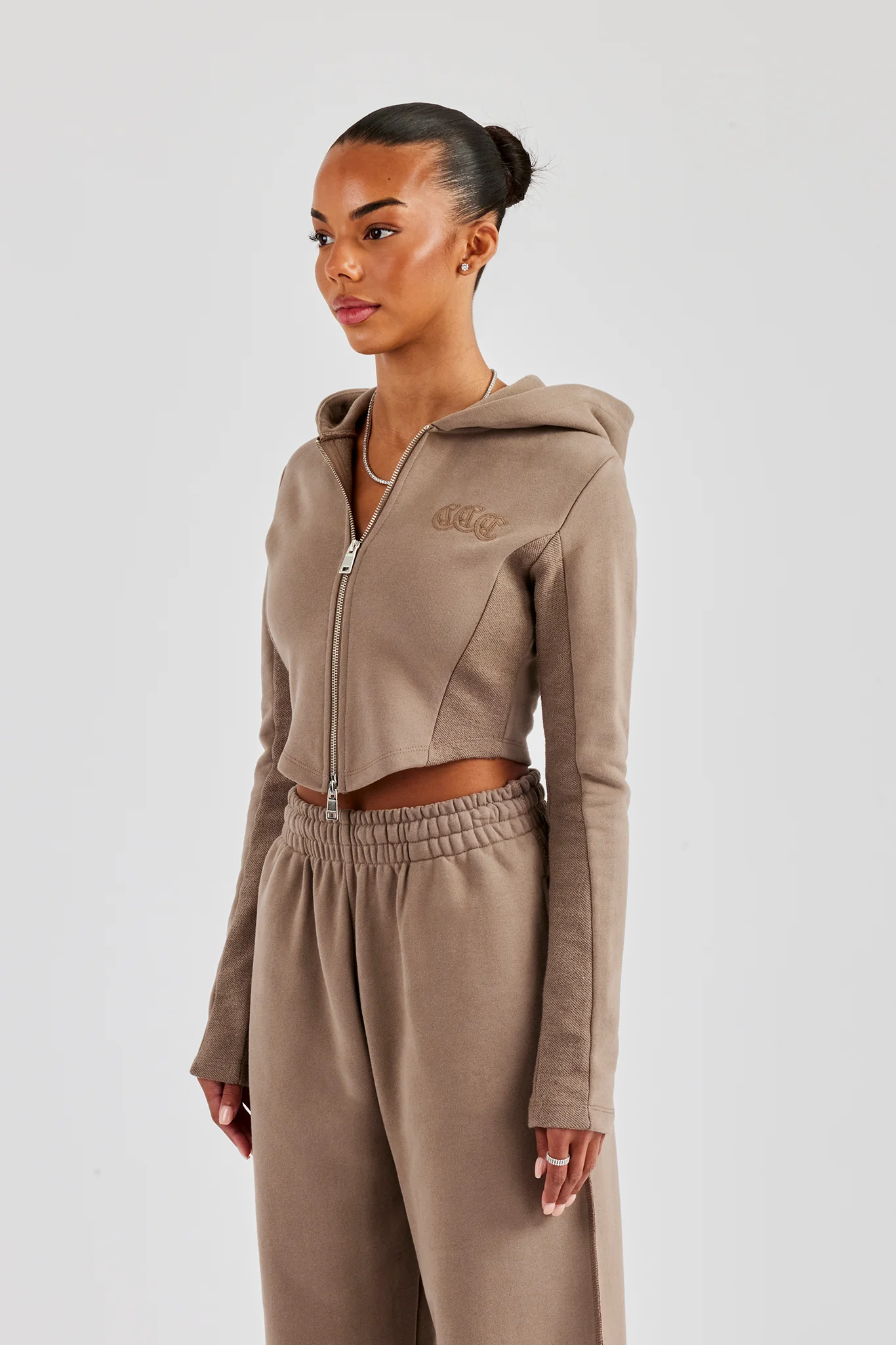 Fitted Reverse Loopback Hoodie - Taupe - Image 3