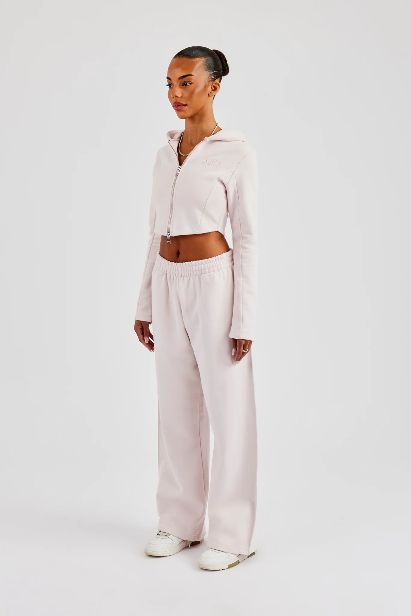 Fitted Reverse Loopback Hoodie & Wide Leg Jogger - Light Pink