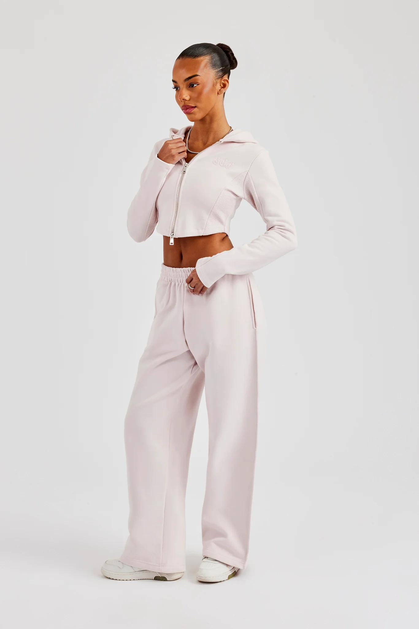Fitted Reverse Loopback Hoodie & Wide Leg Jogger - Light Pink - Image 4