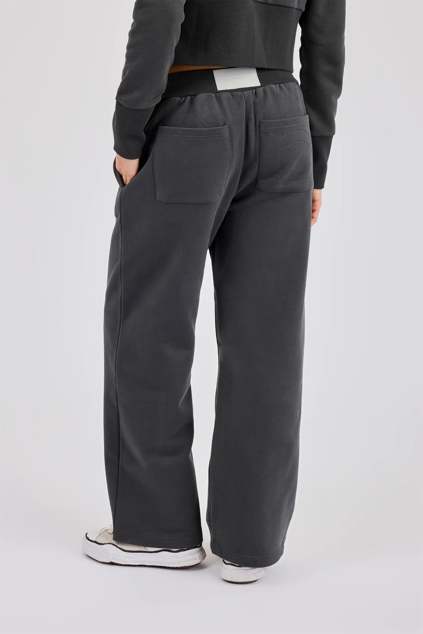 Fitted Rib Zip Through Sweat & Wide Leg Jogger - Charcoal - Image 5