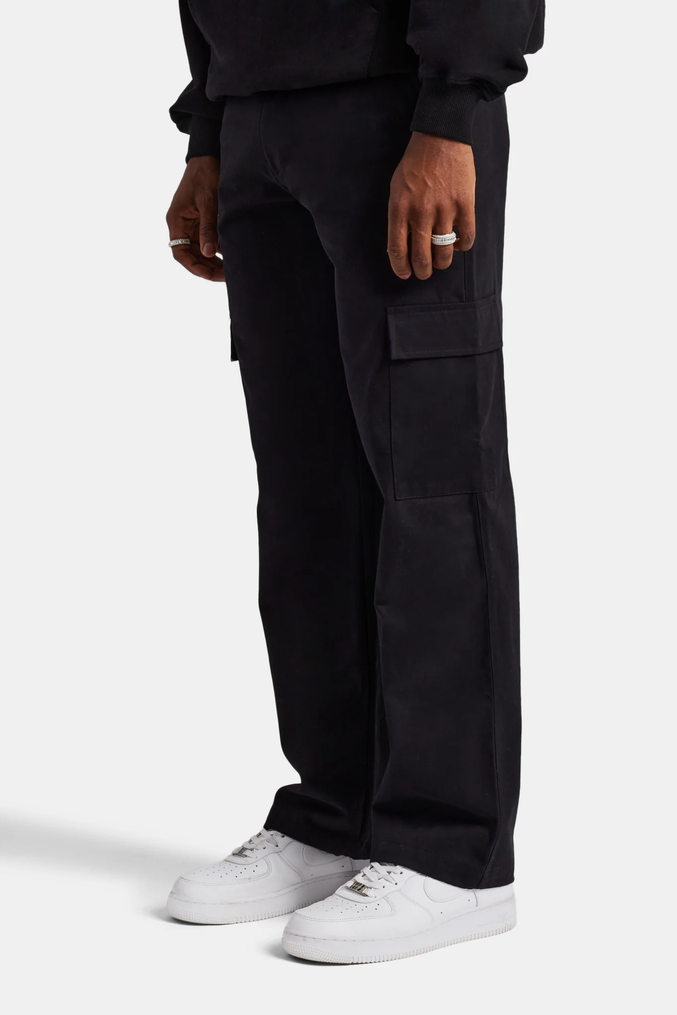 Fixed Waistband Relaxed Cargo Trouser - Black