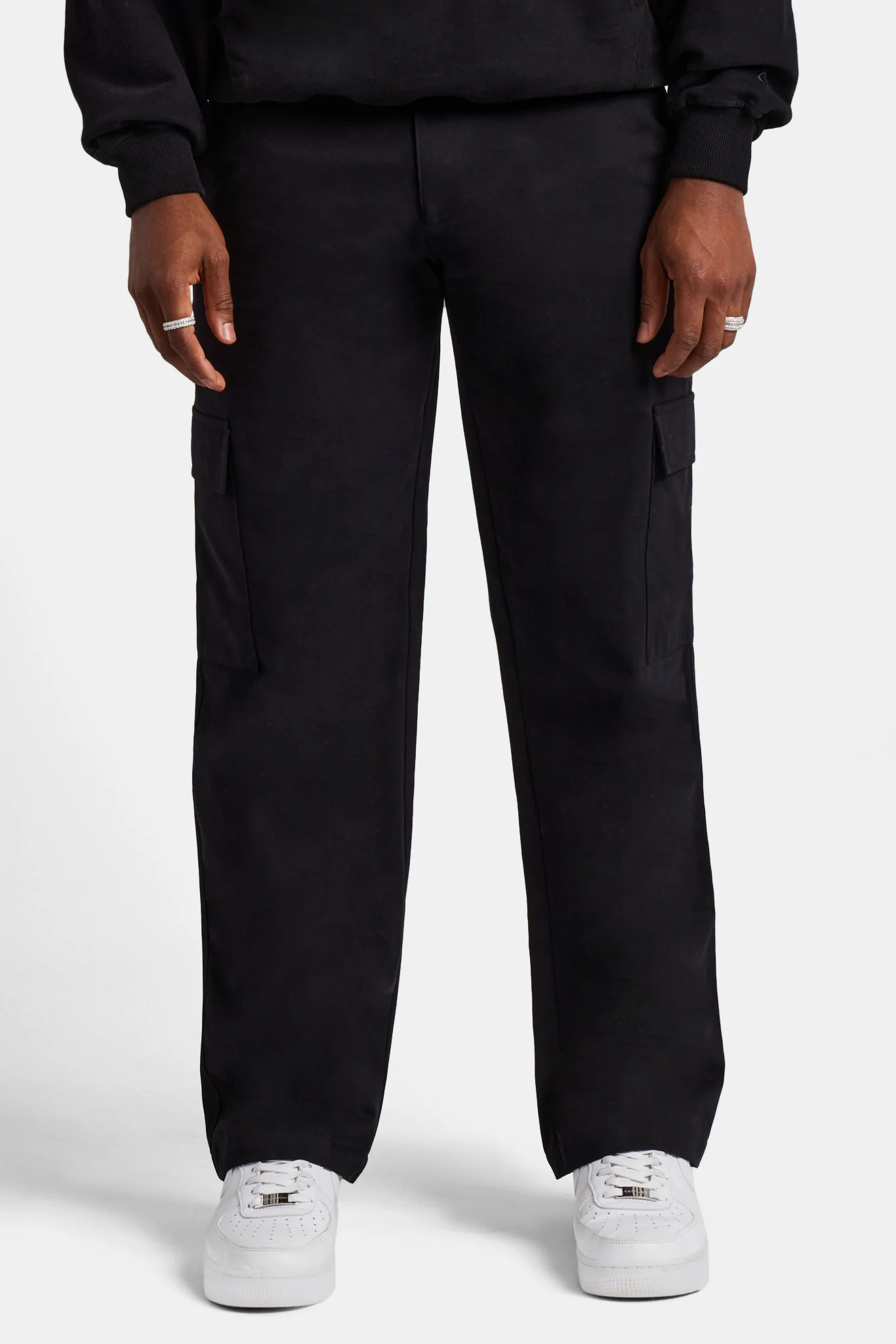 Fixed Waistband Relaxed Cargo Trouser - Black - Image 2