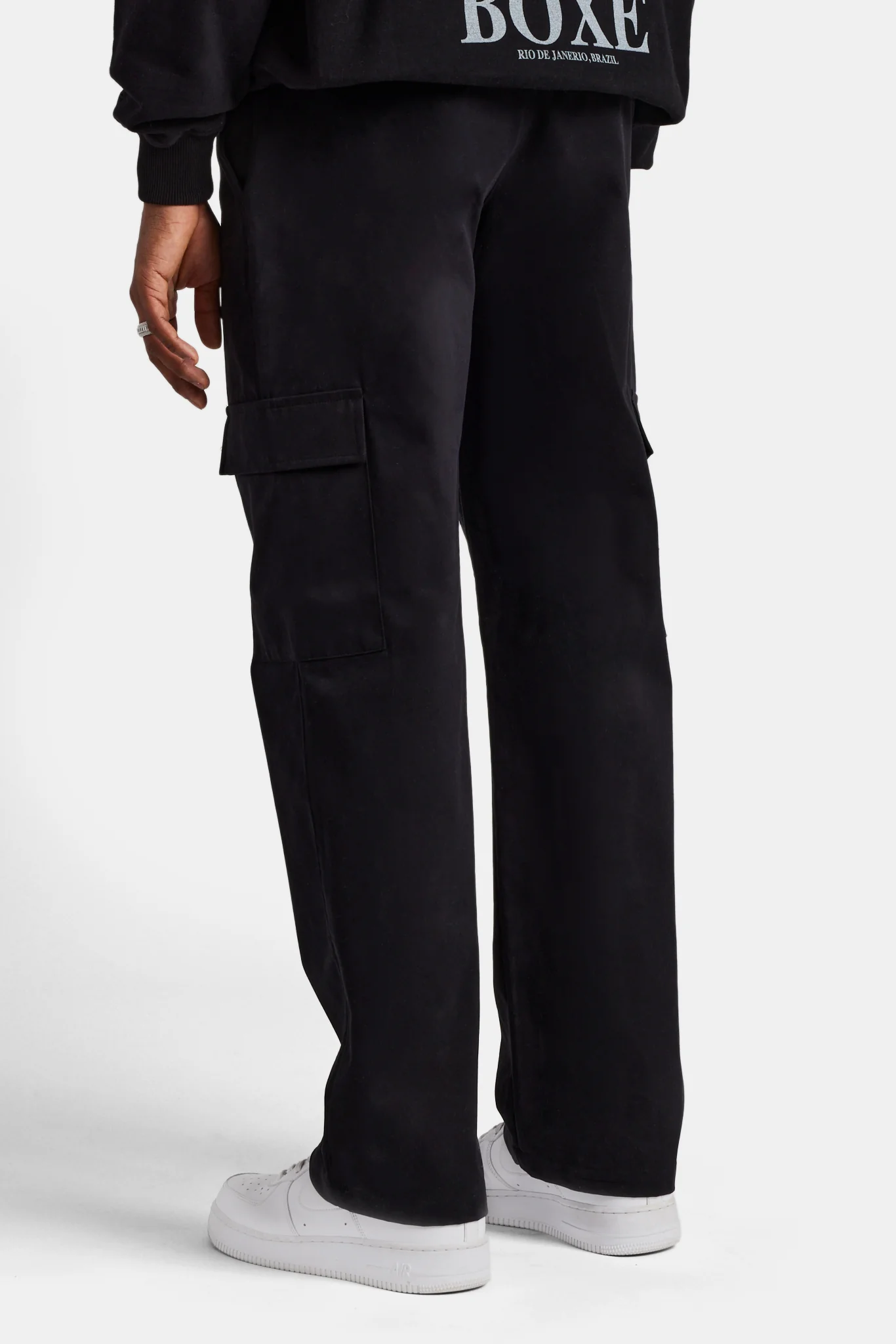 Fixed Waistband Relaxed Cargo Trouser - Black - Image 3