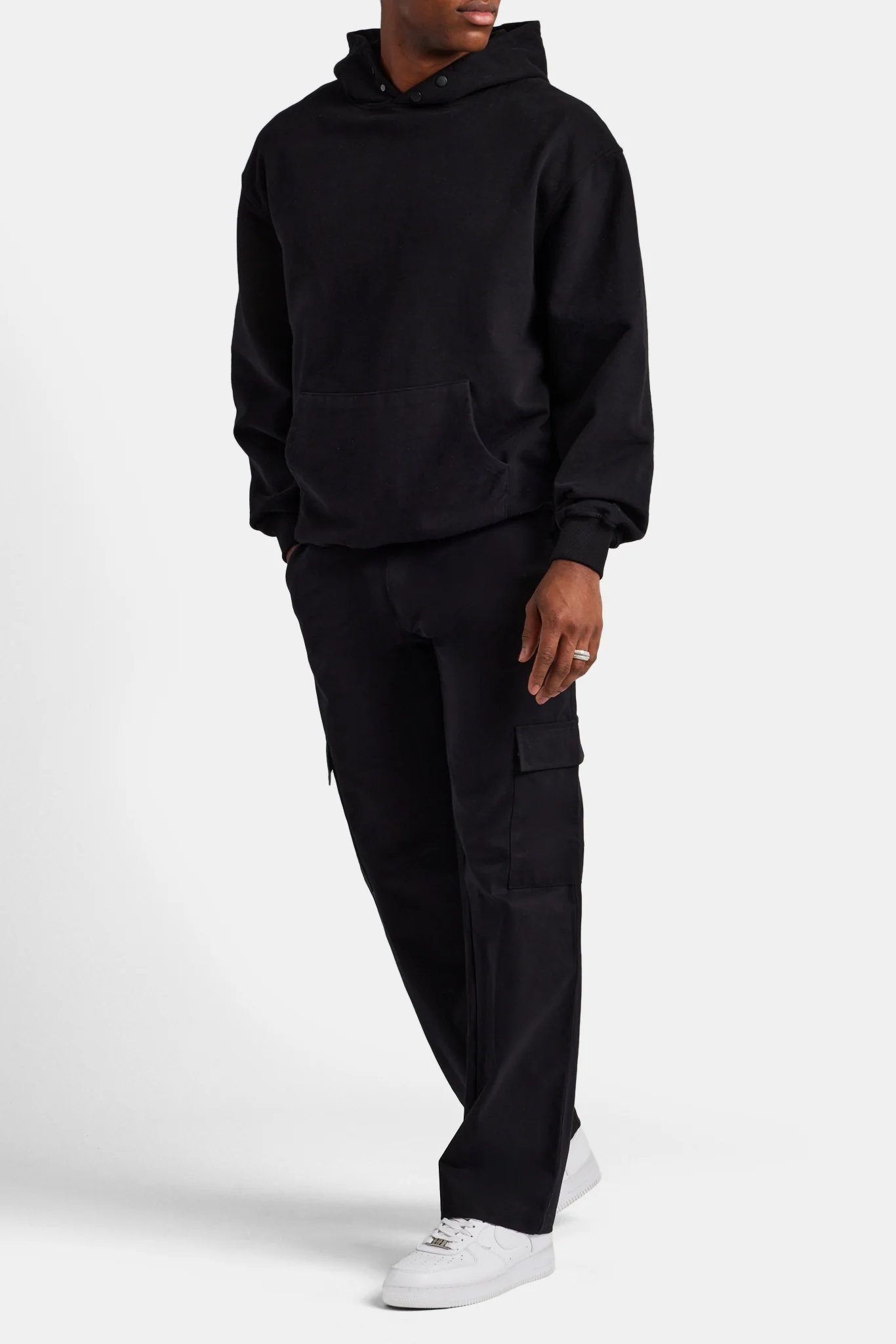 Fixed Waistband Relaxed Cargo Trouser - Black - Image 4