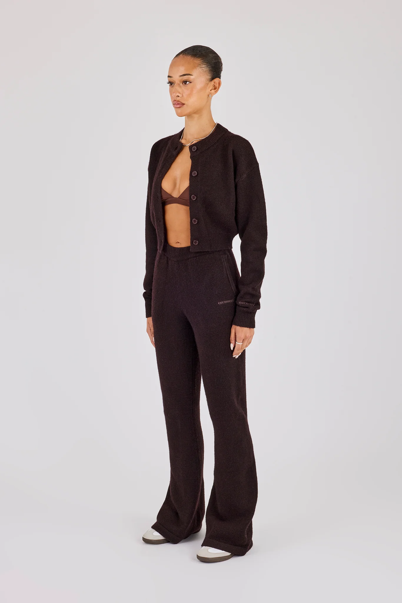 Flare Knitted Trouser - Chocolate - Image 3