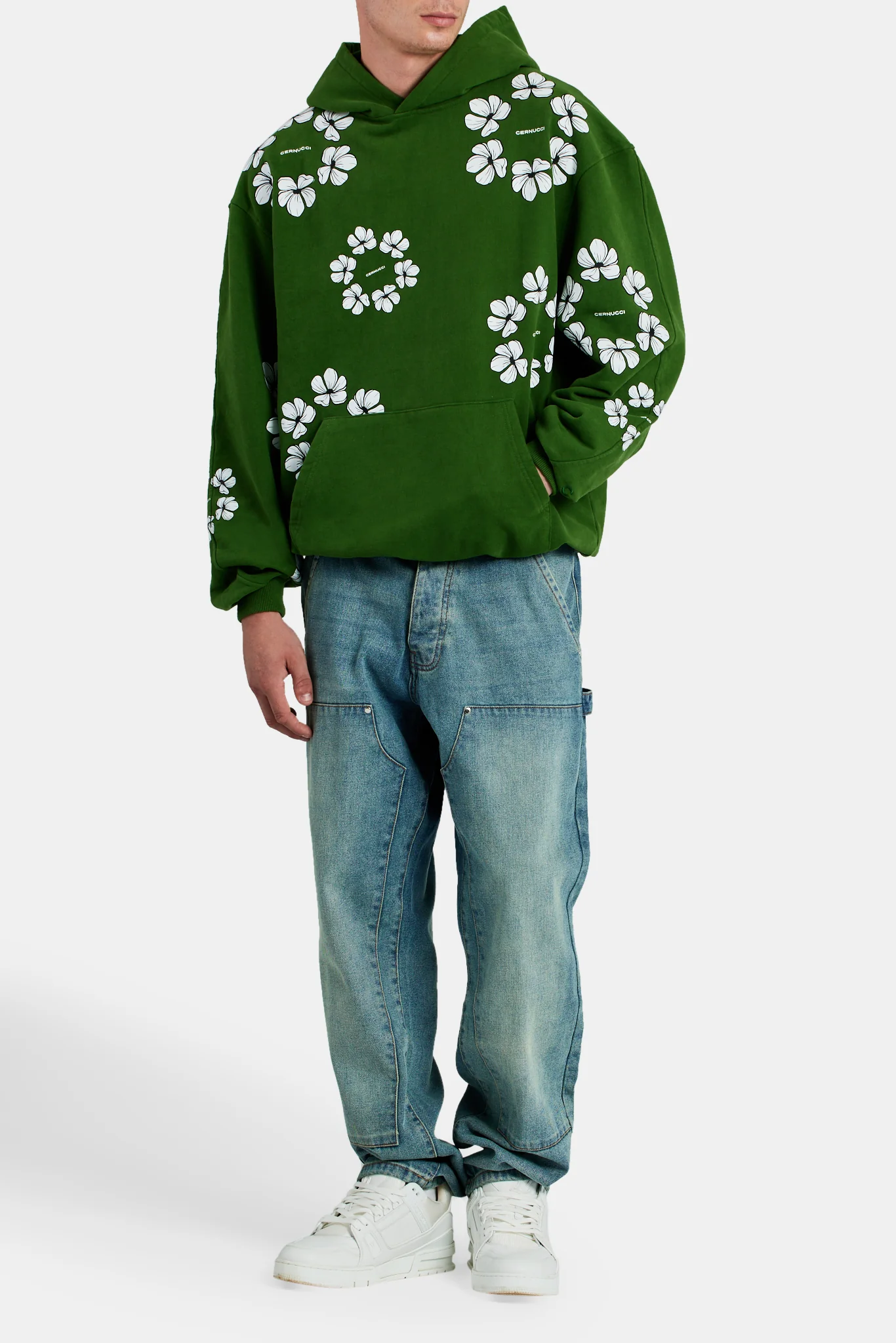 Floral Print Hoodie - Green - Image 3
