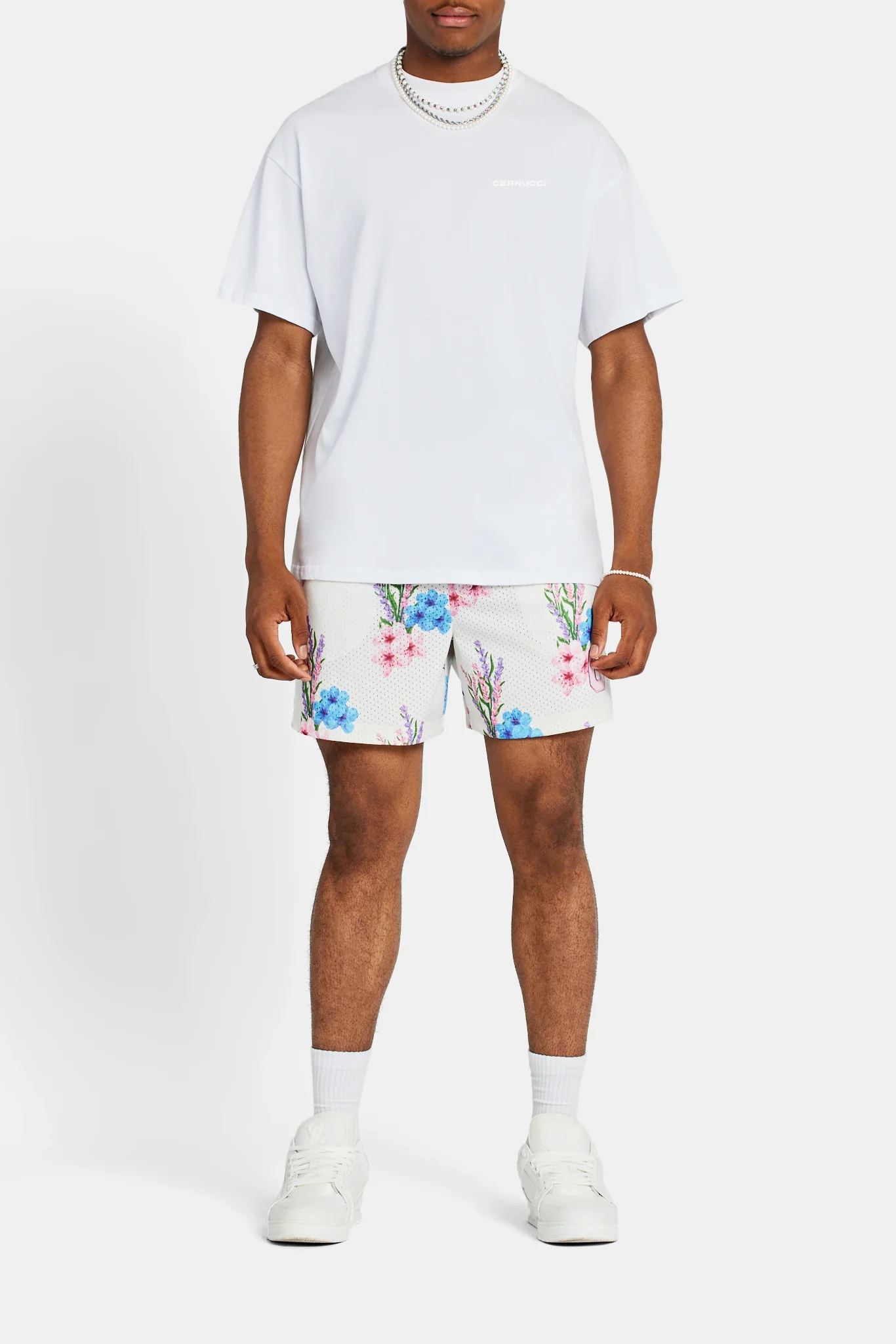 Floral Printed Mesh Short - Ecru - Image 3