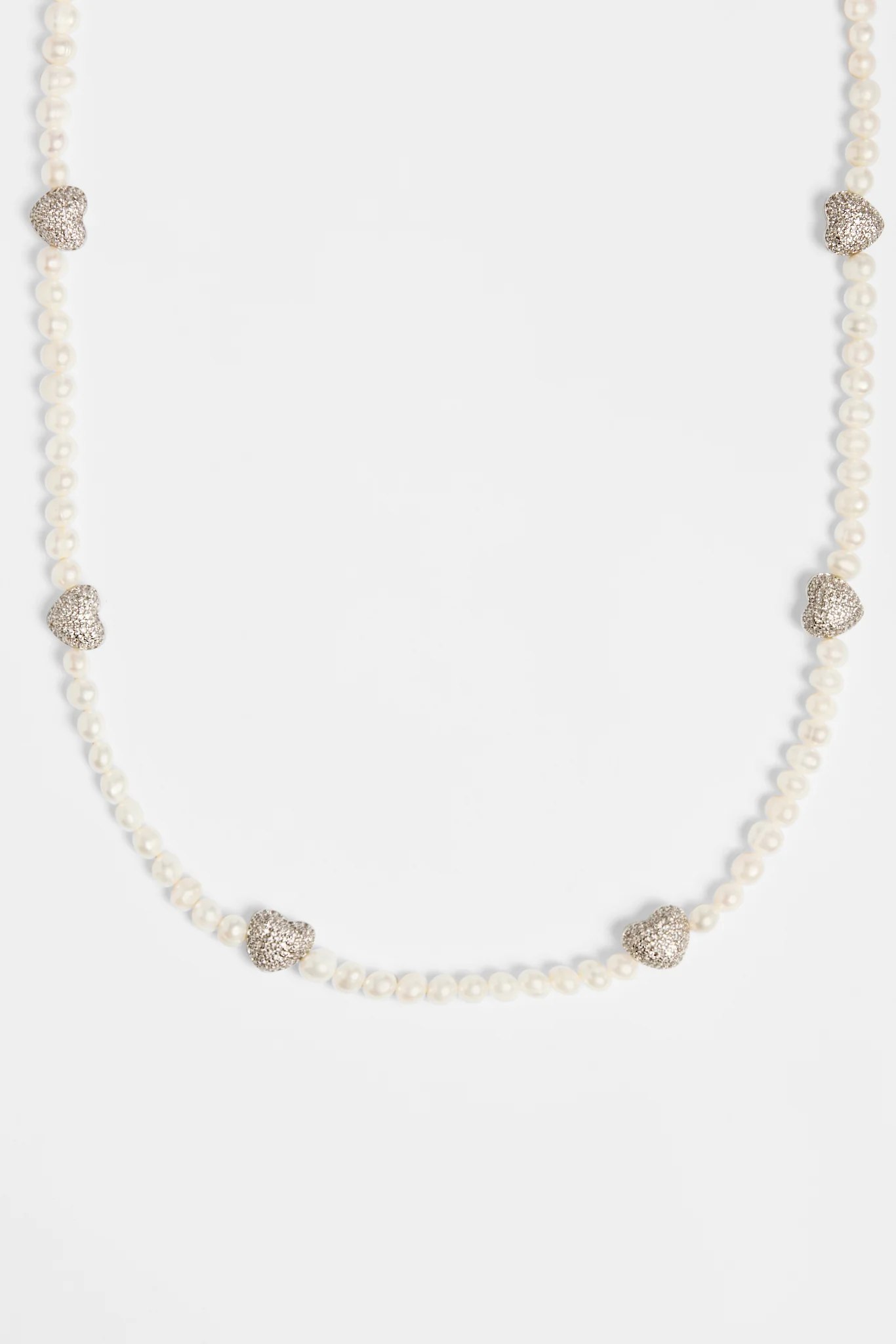 Freshwater Pearl and Iced Heart Necklace