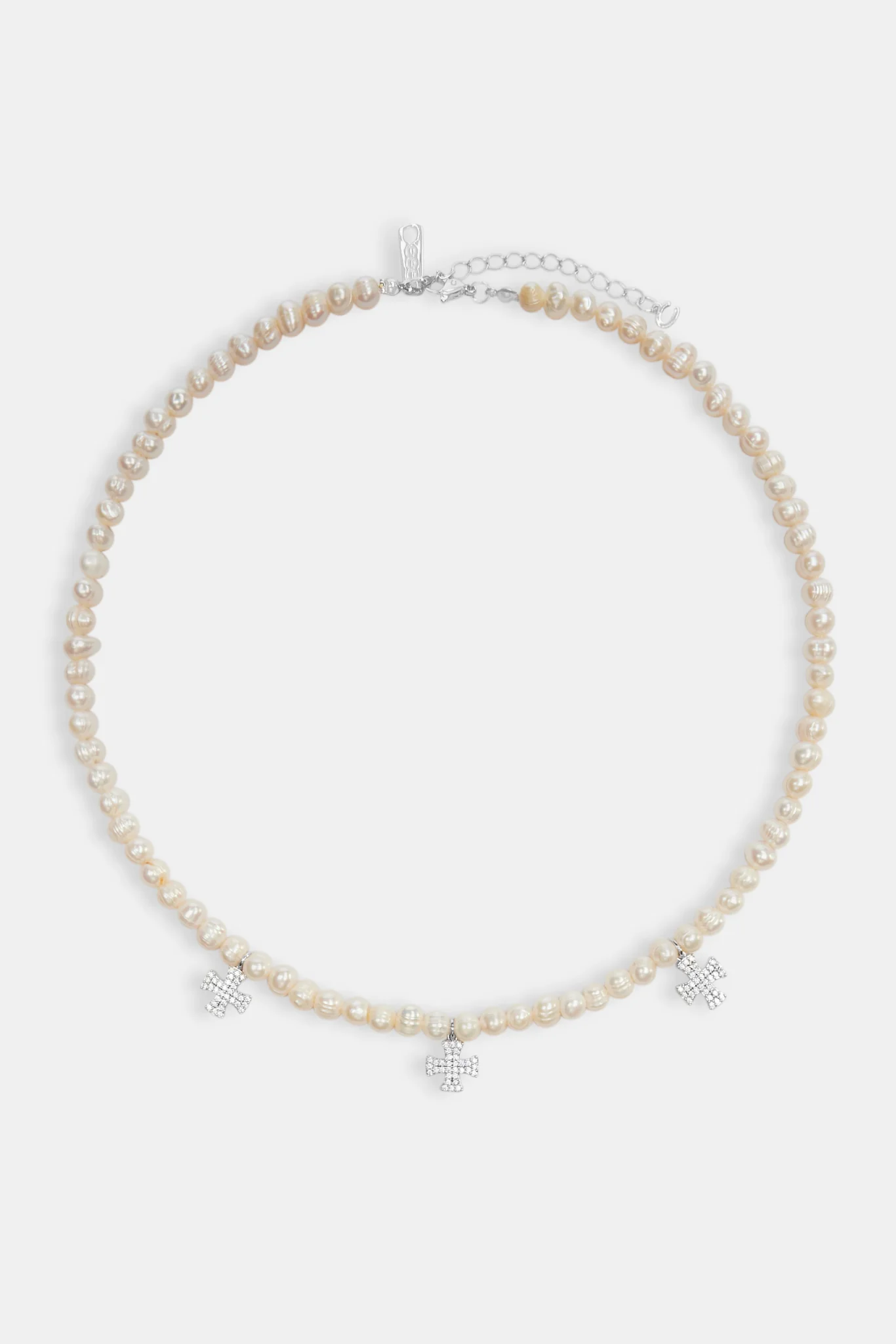 Freshwater Pearl Cross Drop Necklace - White - Image 3