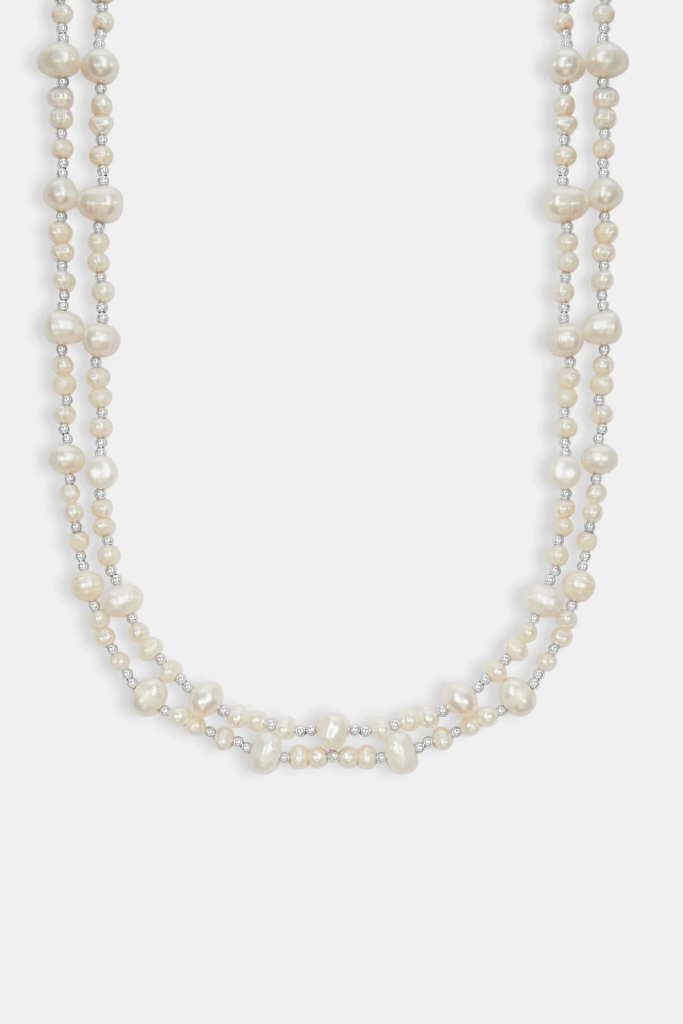 Freshwater Pearl Double Layer Necklace - White - Image 2