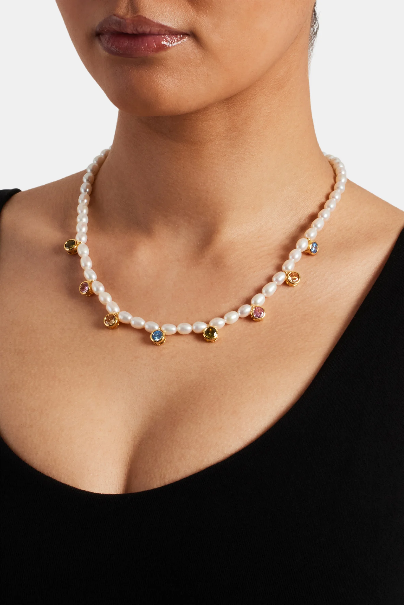 Freshwater Pearl Drop Gem Necklace - 6mm - Image 3