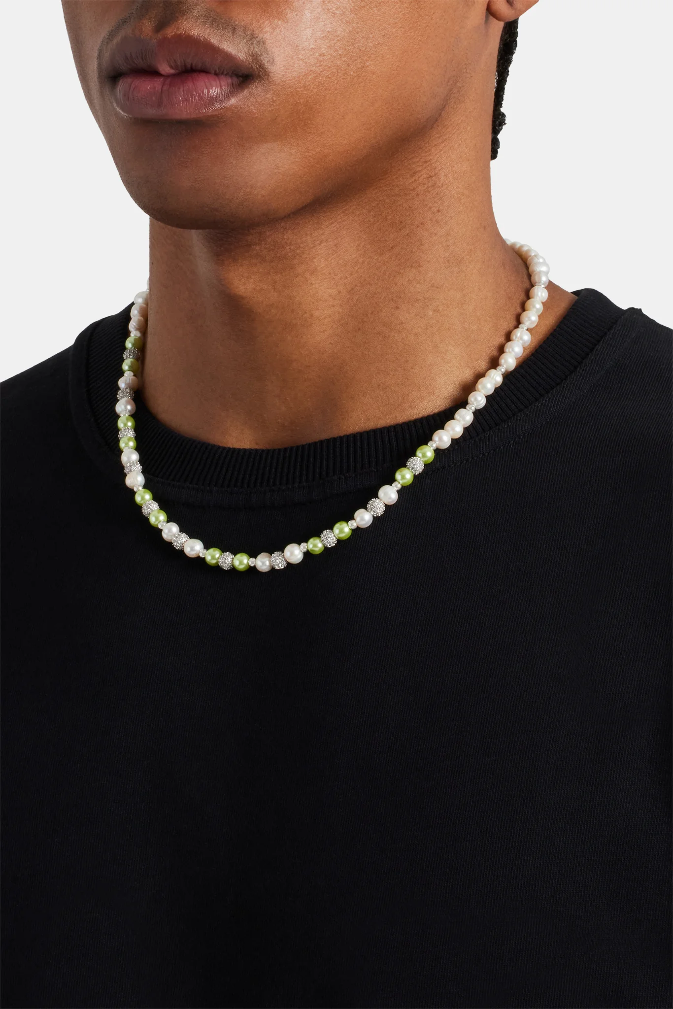 Freshwater Pearl Ice Ball & Green Bead Necklace - Image 3