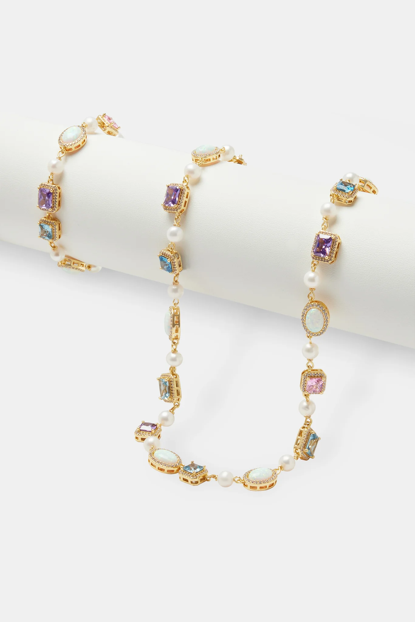 Freshwater Pearl & Opal Mixed Gemstone Chain & Bracelet - Image 2