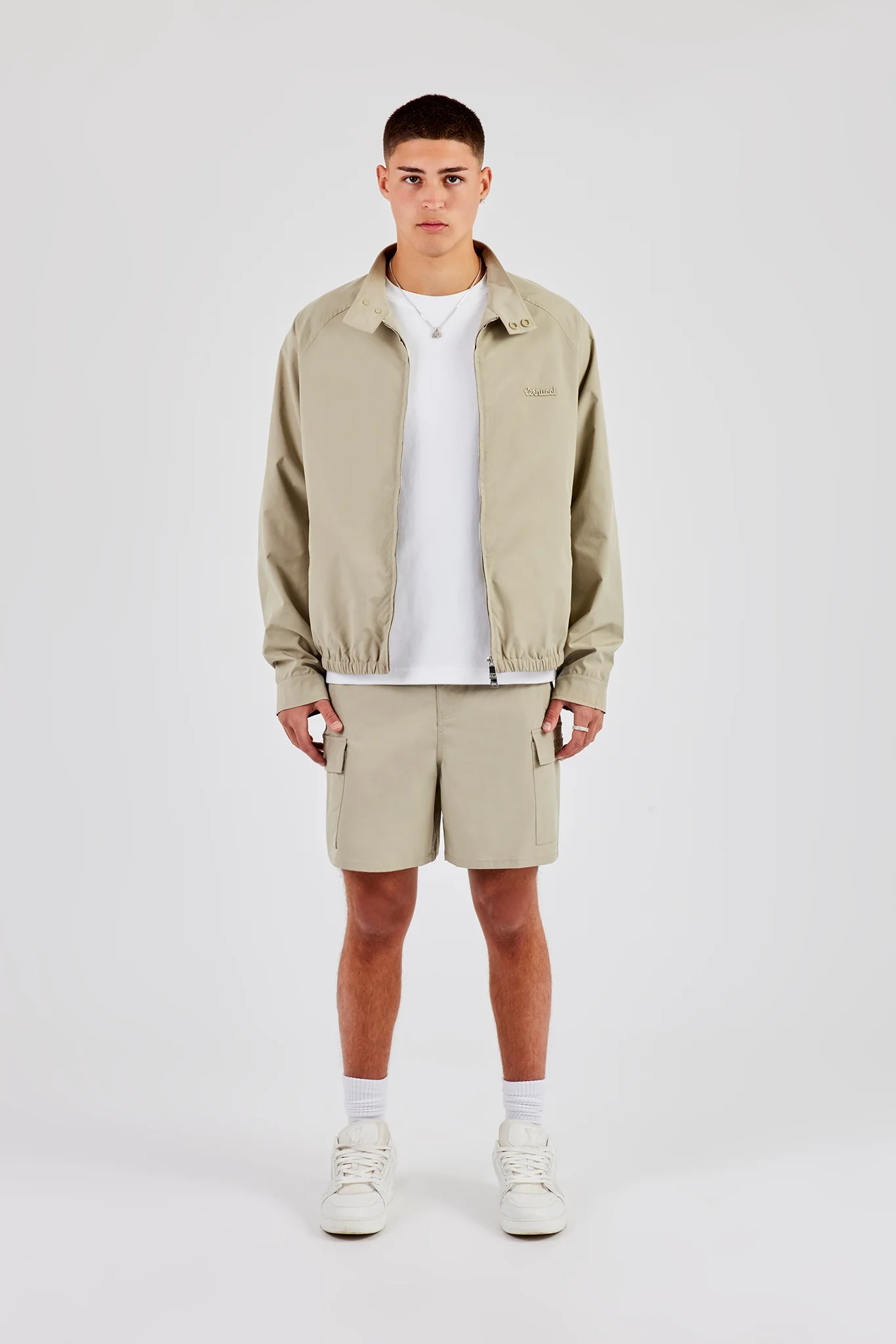 Funnel Neck Jacket & Shorts - Green