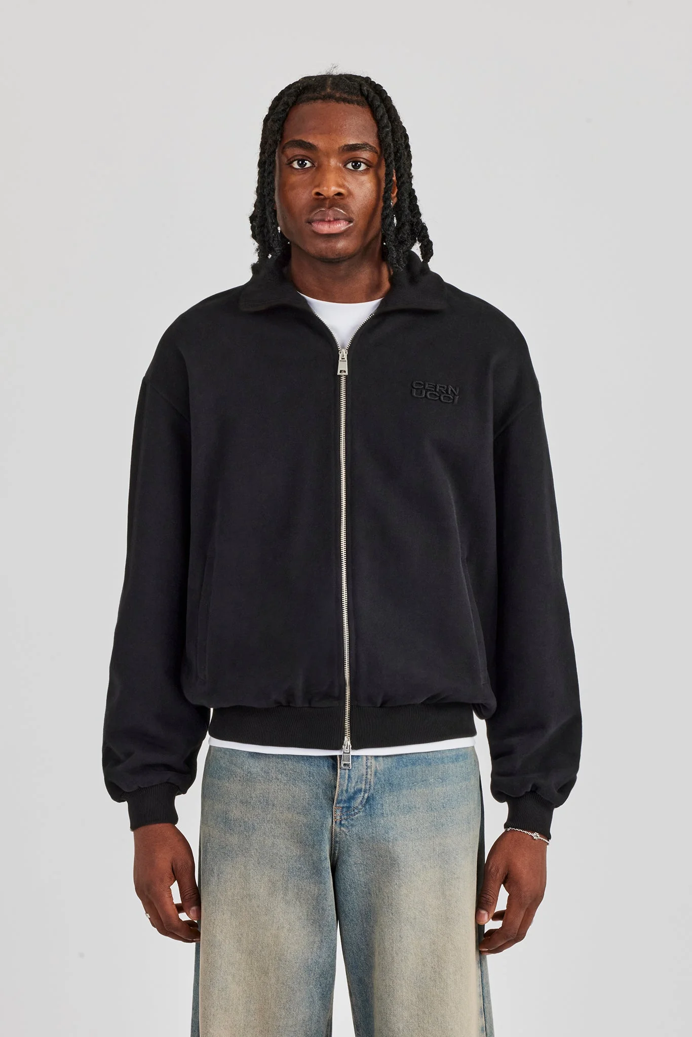 Funnel Neck Jersey Jacket - Black