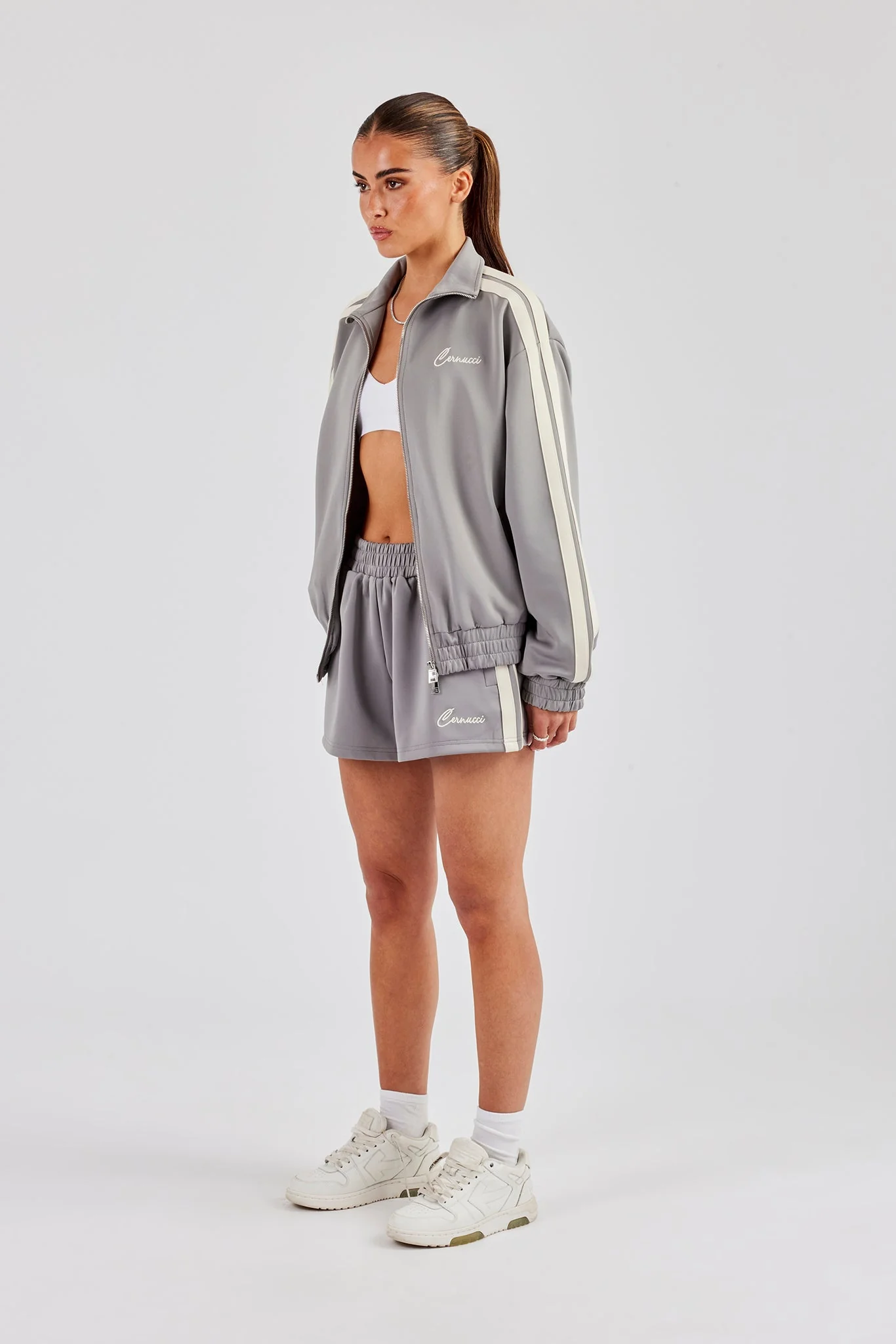 Funnel Neck Taping Jacket & Shorts - Grey - Image 2