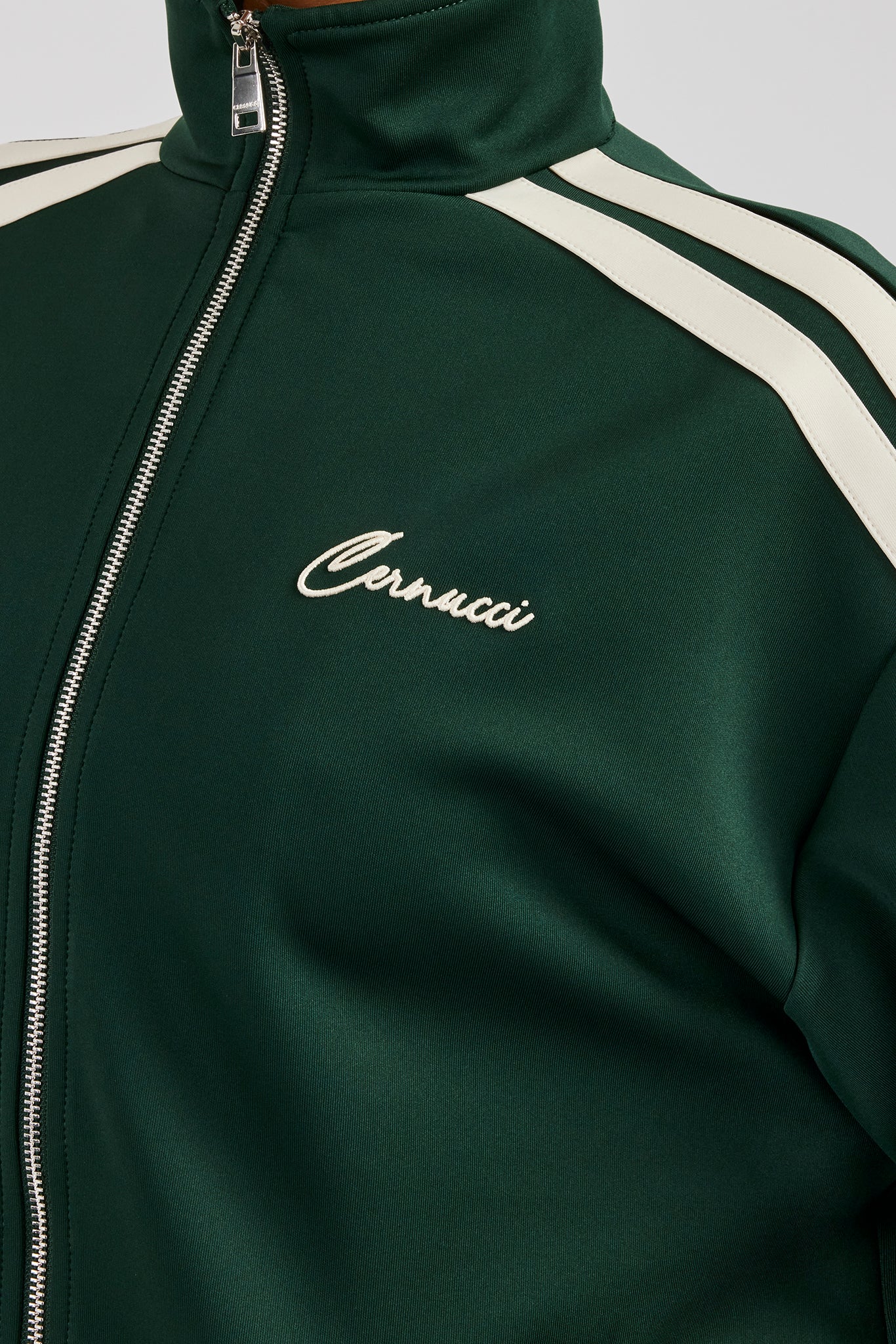 Funnel Neck Taping Zip Through Track Jacket - Bottle Green - Image 2