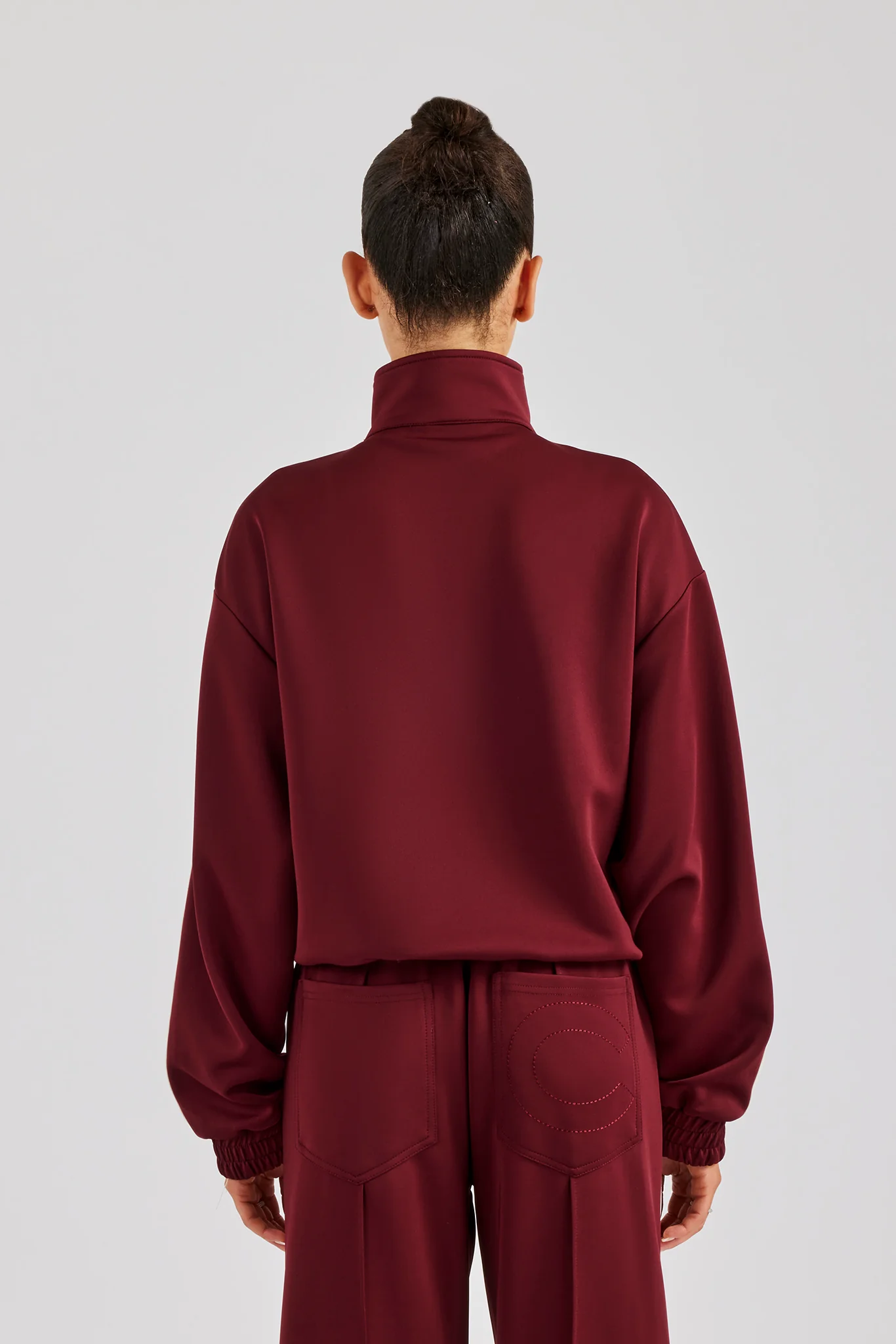 Funnel Neck Taping Zip Through Track Jacket - Burgundy - Image 3