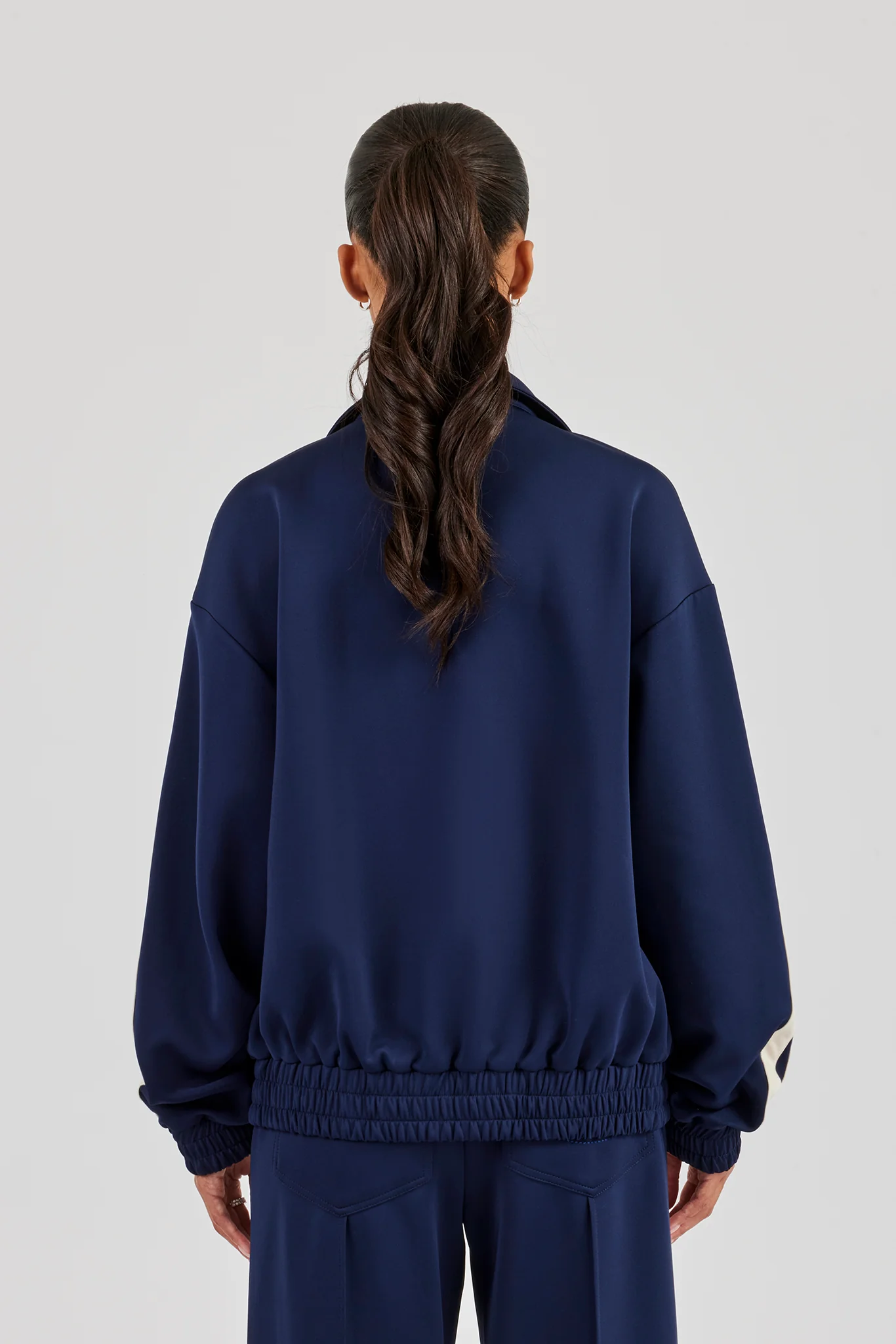 Funnel Neck Taping Zip Through Track Jacket - Navy Blue - Image 4