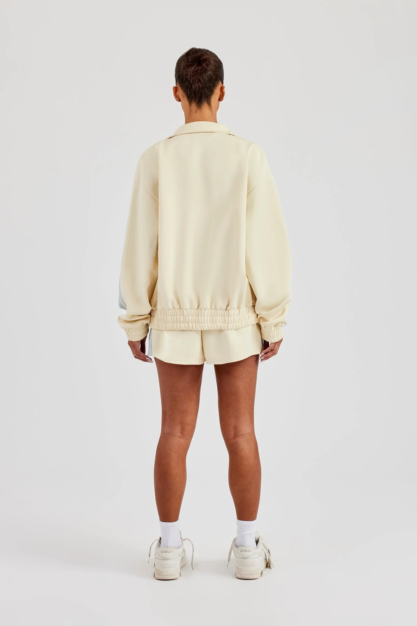 Funnel Neck Taping Zip Through Track Jacket & Short - Butter Yellow - Image 3
