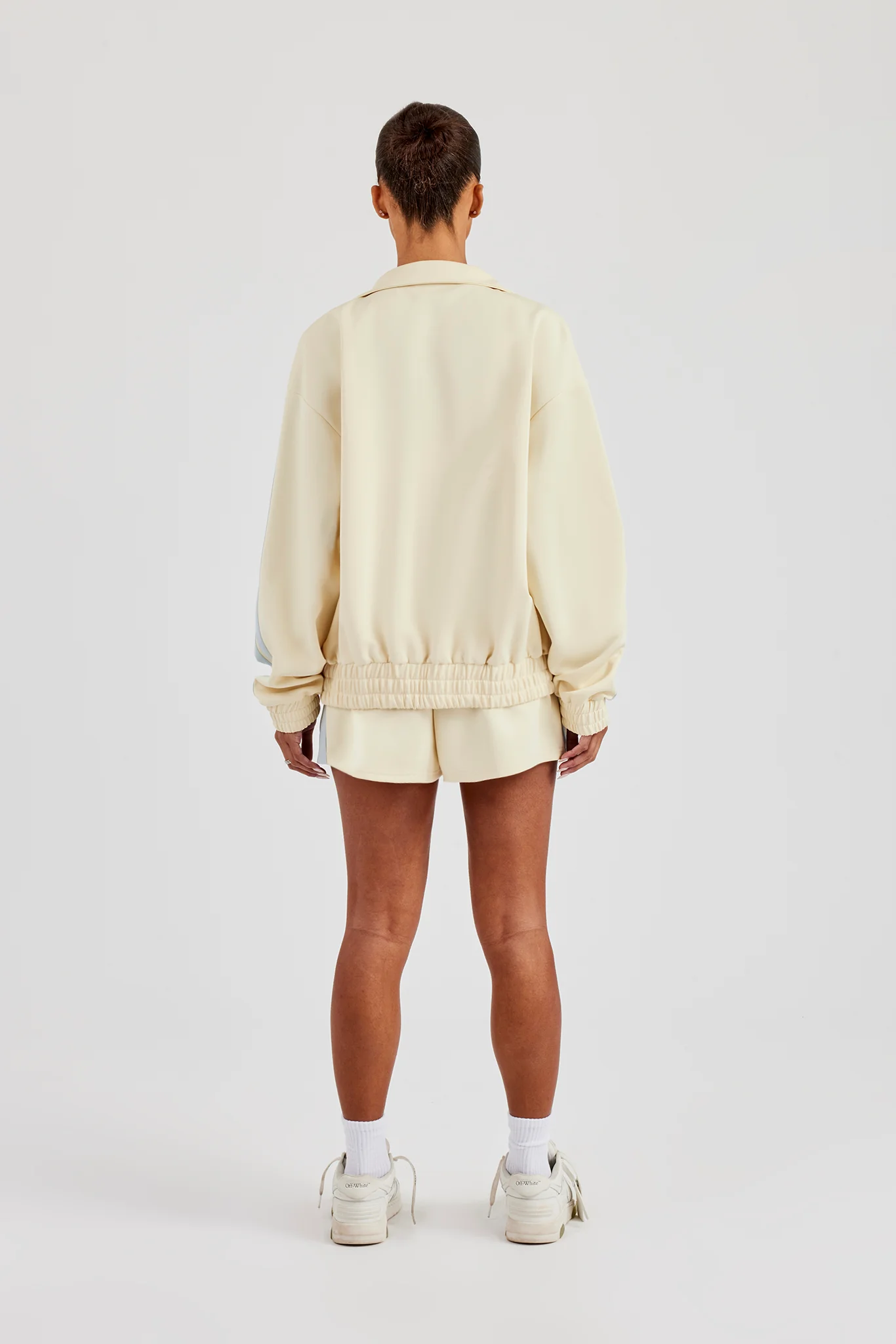 Funnel Neck Taping Zip Through Track Jacket & Short - Butter Yellow - Image 5
