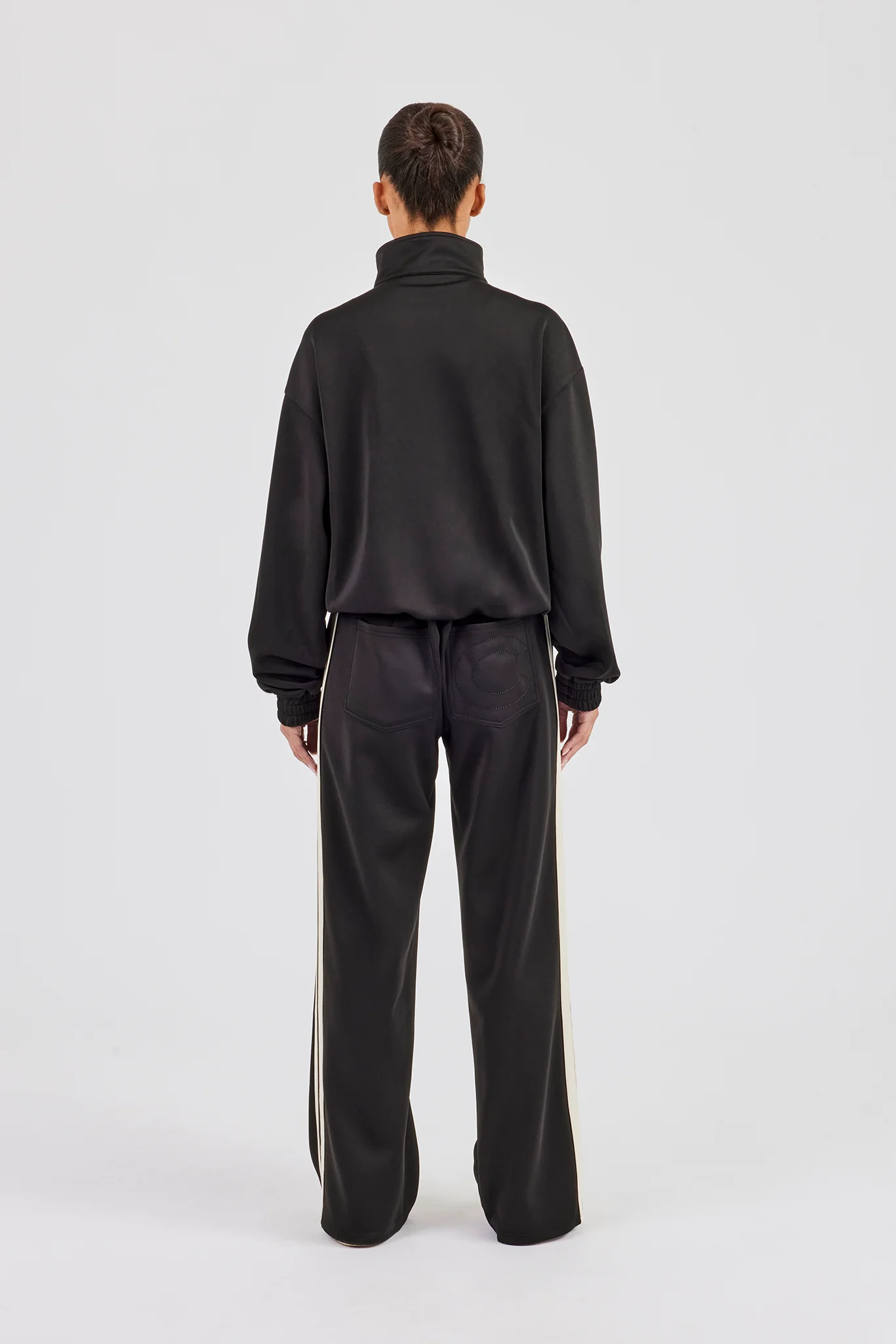 Funnel Neck Taping Zip Through Track Jacket & Tailored Trouser - Black - Image 3