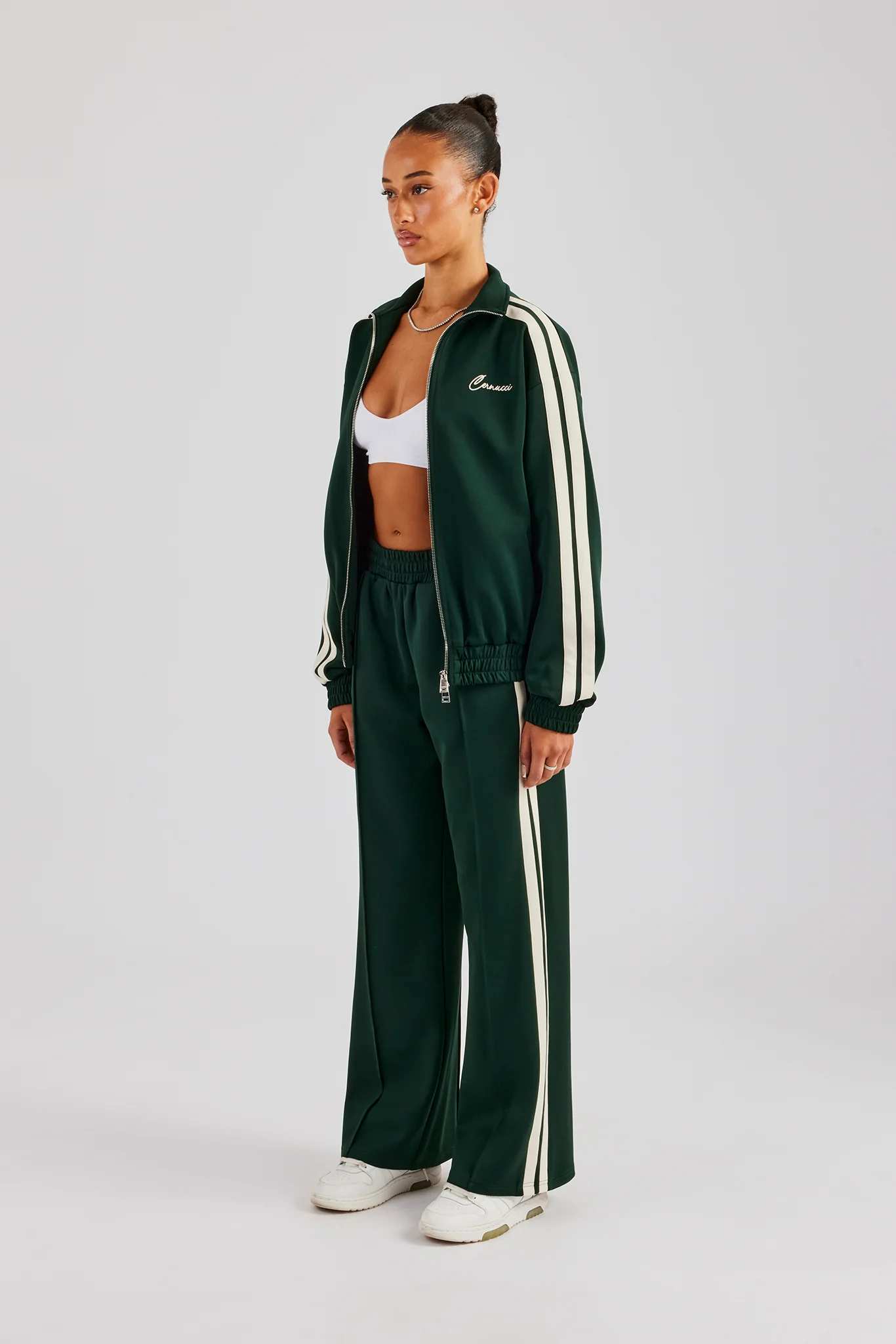 Funnel Neck Taping Zip Through Tracksuit  - Bottle Green - Image 3