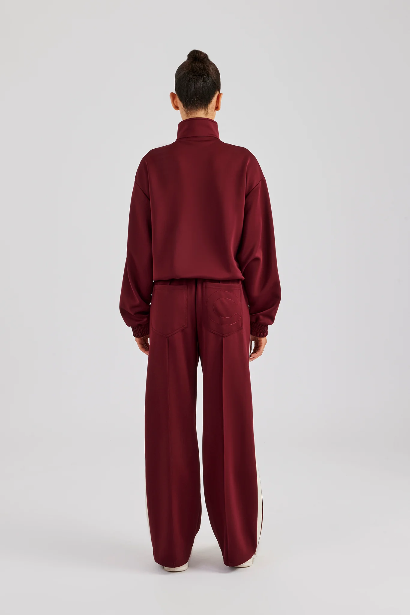 Funnel Neck Taping Zip Through Tracksuit - Burgundy - Image 3